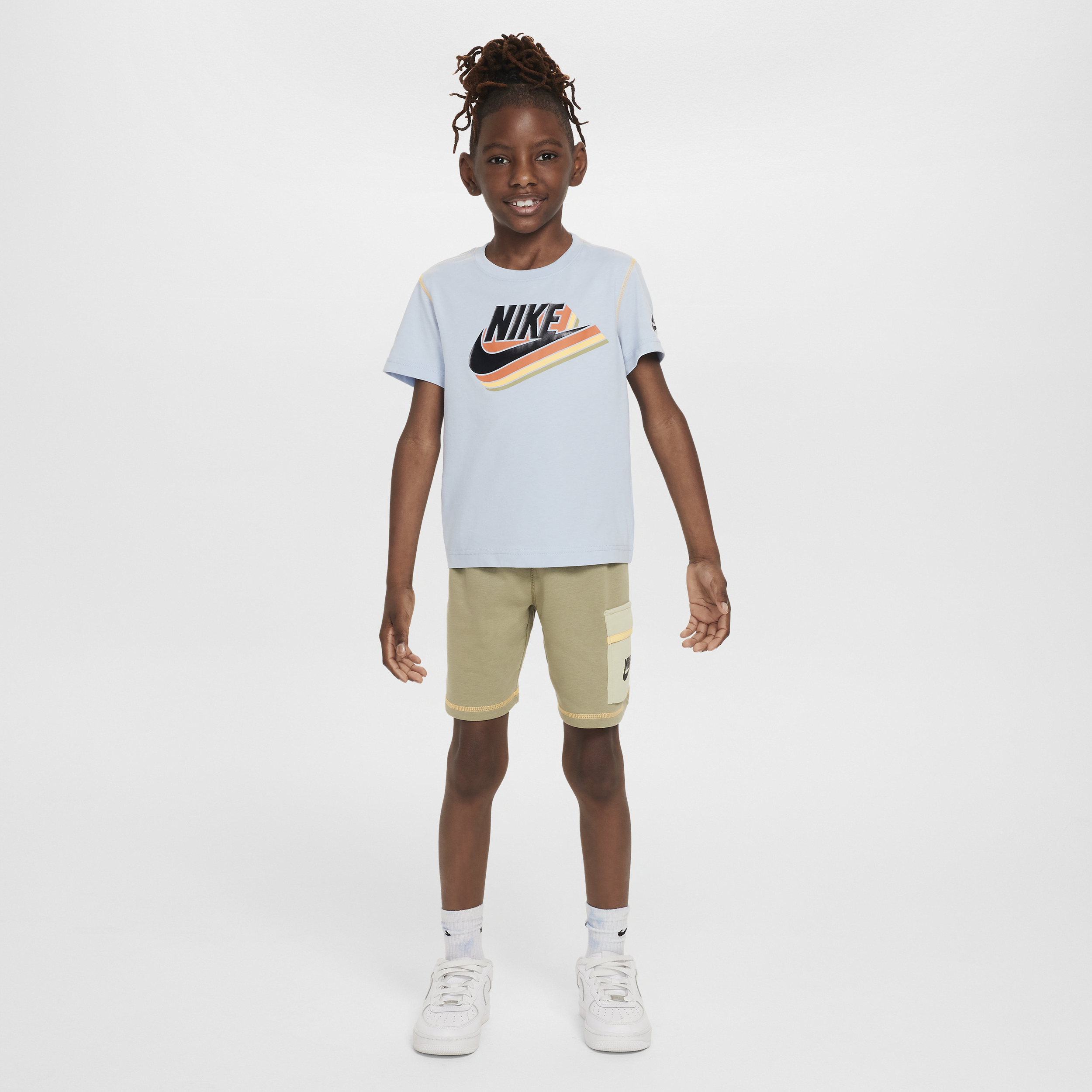 Shop Nike Sportswear Reimagine Little Kids' French Terry Shorts Set In Brown