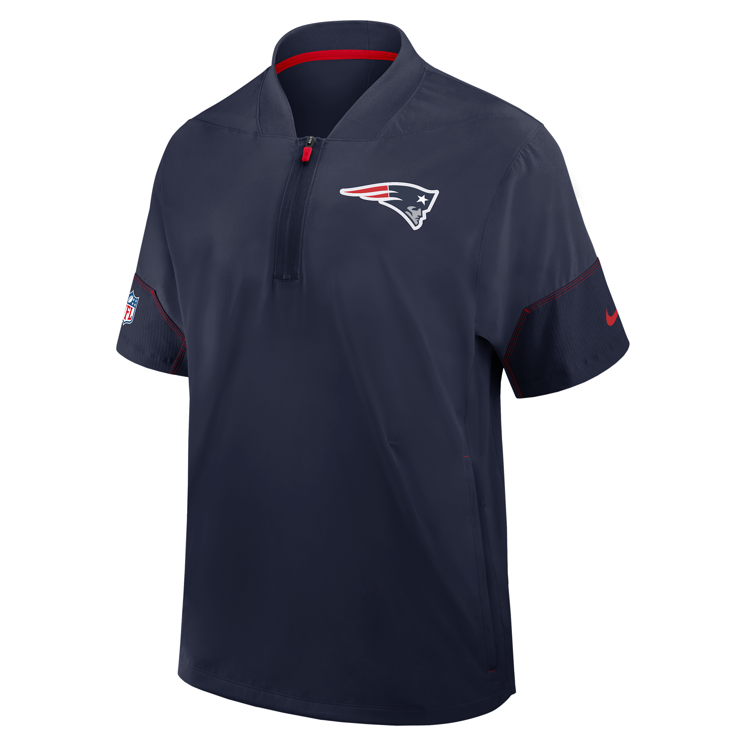 New England Patriots Sideline Coach Nike Men's NFL 1/2-Zip Short-Sleeve Hooded Jacket in Blue | 03BO069K8K-2J5
