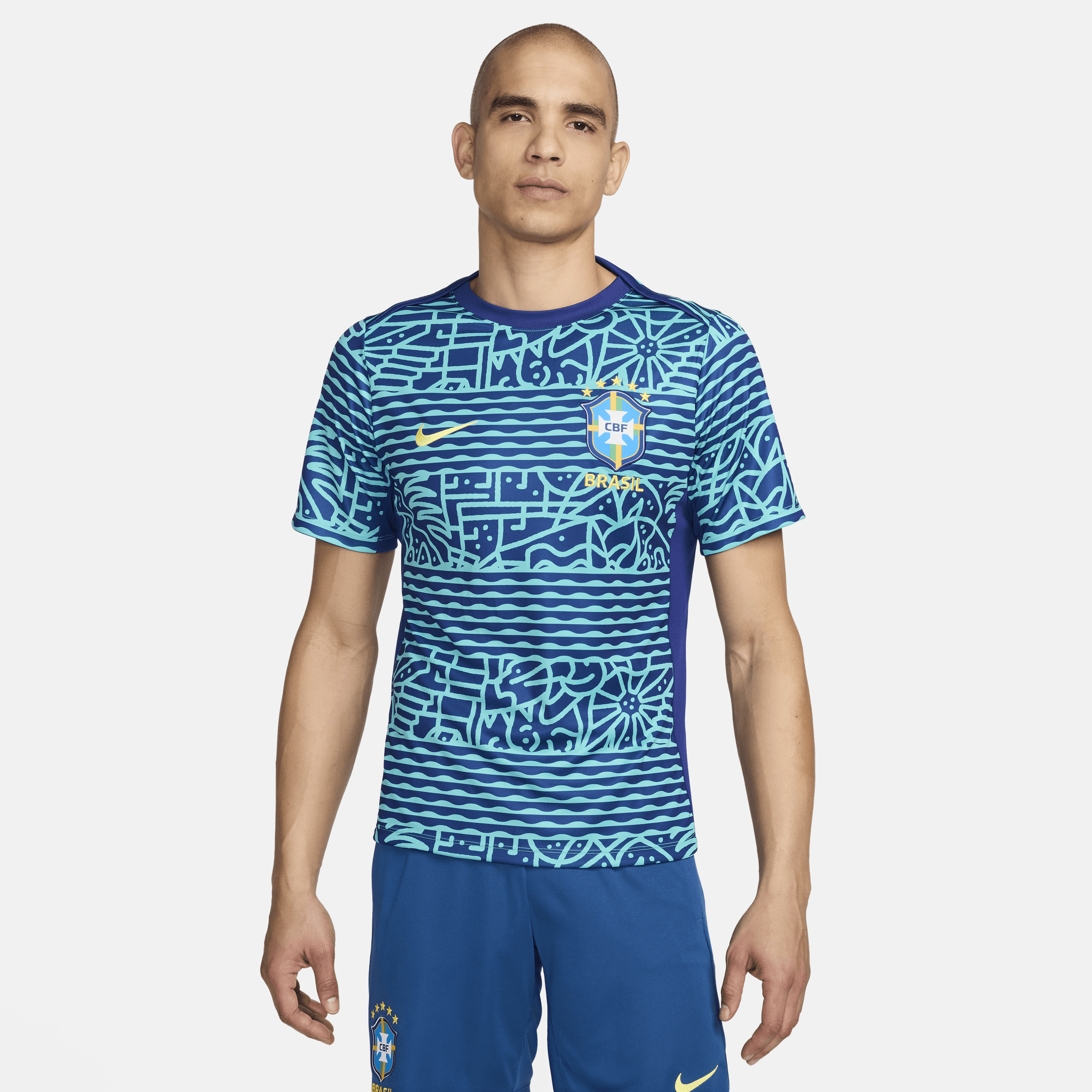 Nike Brazil Academy Pro  Men's Dri-fit Soccer Pre-match Short-sleeve Top In Blue