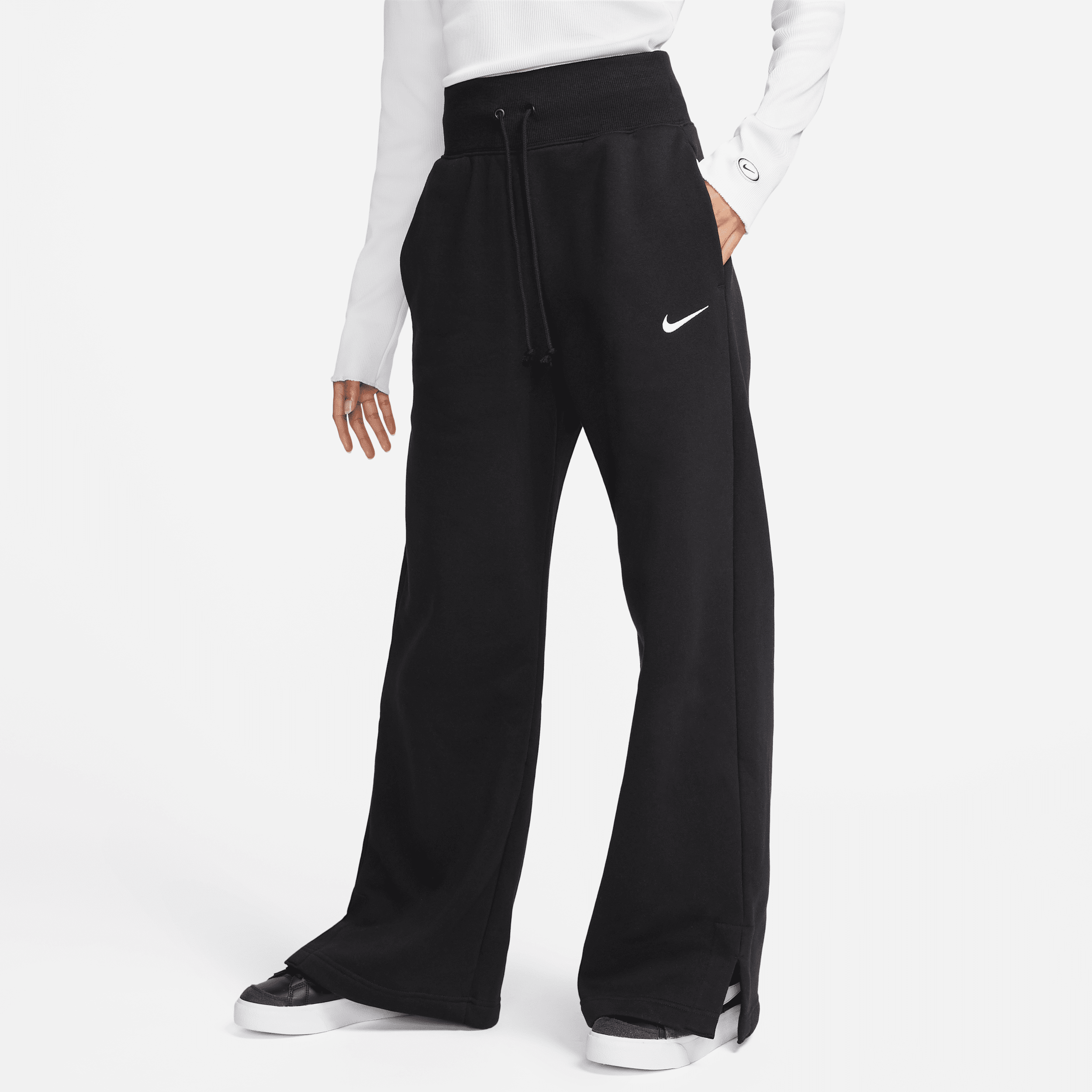Women's Nike Sportswear Phoenix Fleece High-Waisted Wide-Leg Sweatpants in Black | DQ5615-010
