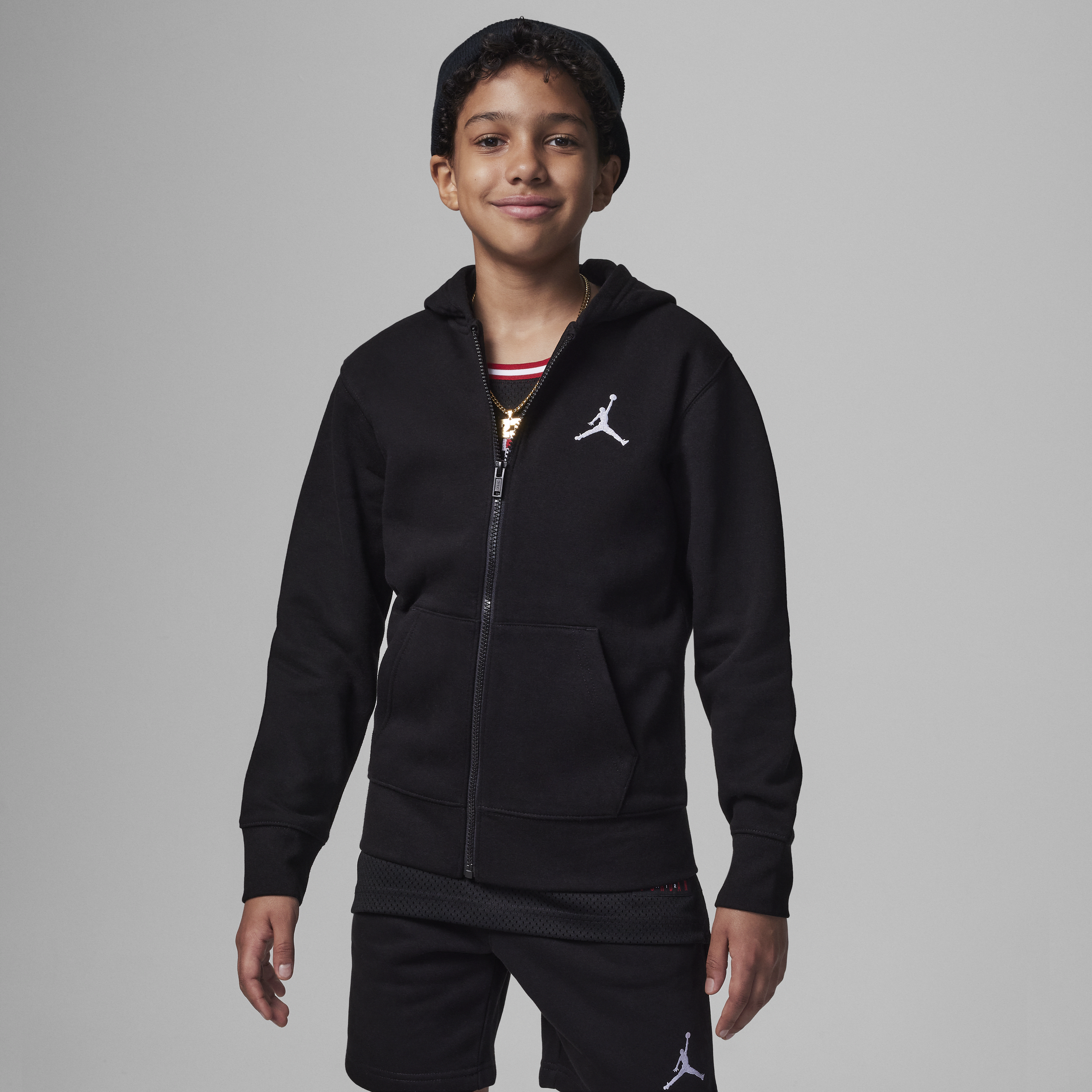 Shop Jordan Mj Essentials Big Kids' Full-zip Hoodie In Black