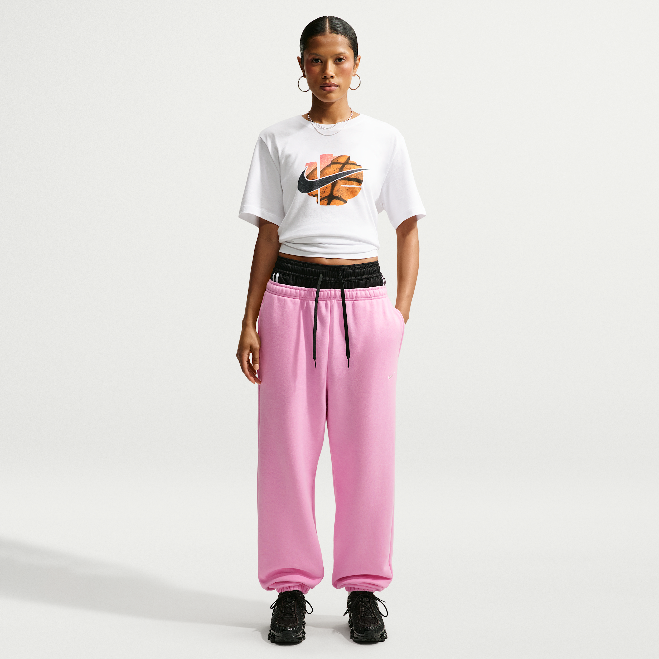 Nike Women's Studio Fleece Medium Weight High-Rise Oversized Cuffed Pants in Pink | IM8074-621