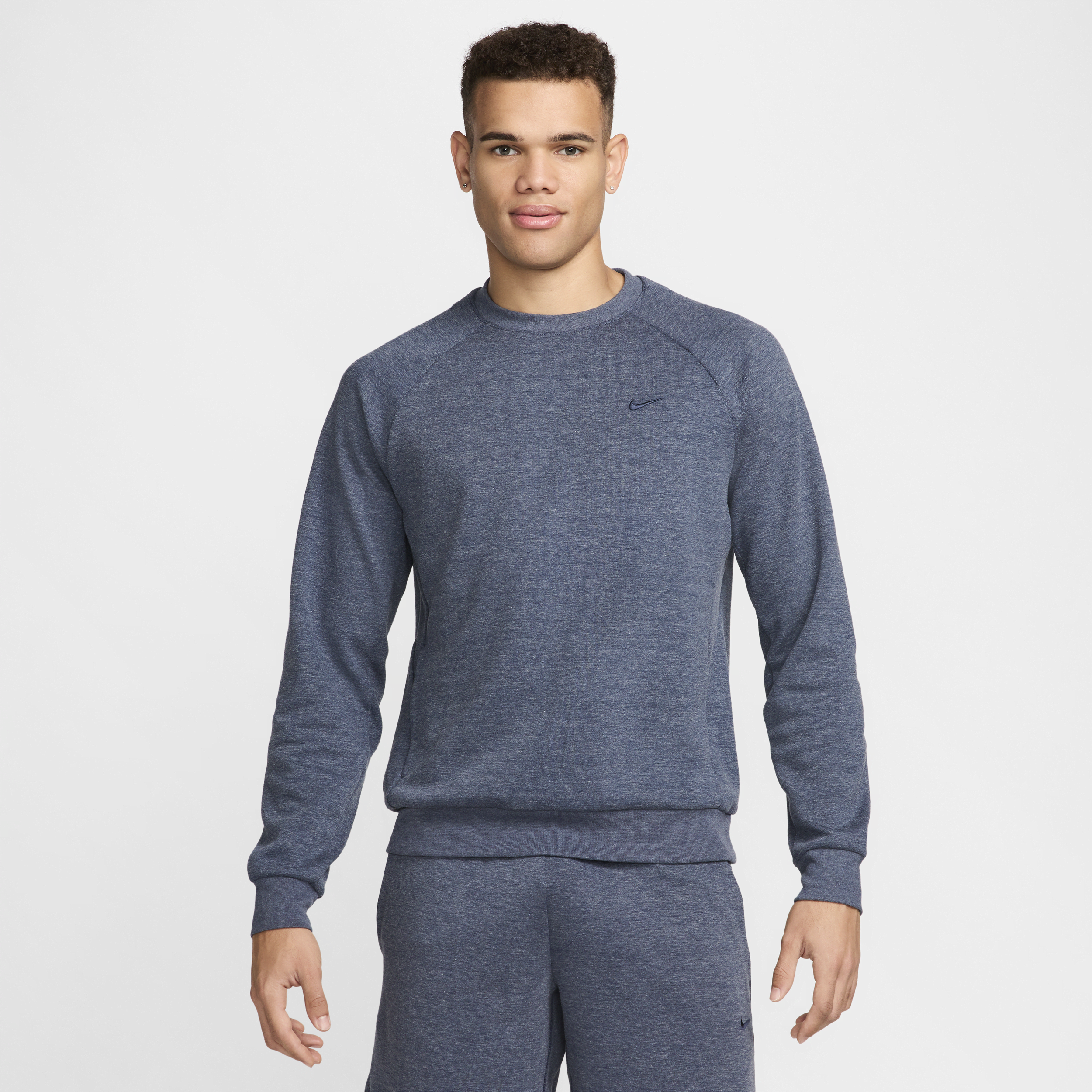 Shop Nike Men's Primary Fleece Dri-fit Uv Performance Crew In Blue