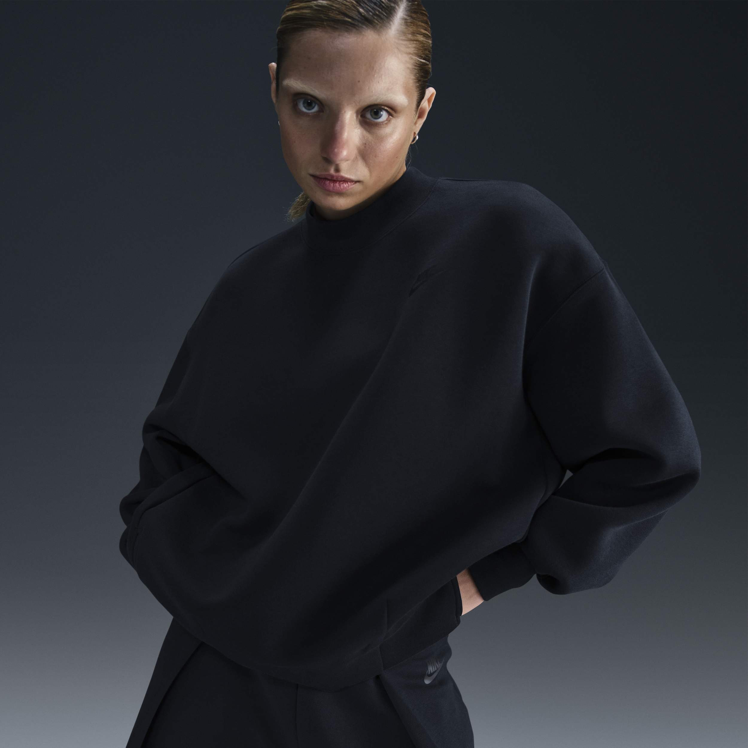 Nike Sportswear Oversize Mock Neck Tech Fleece Sweatshirt In Black