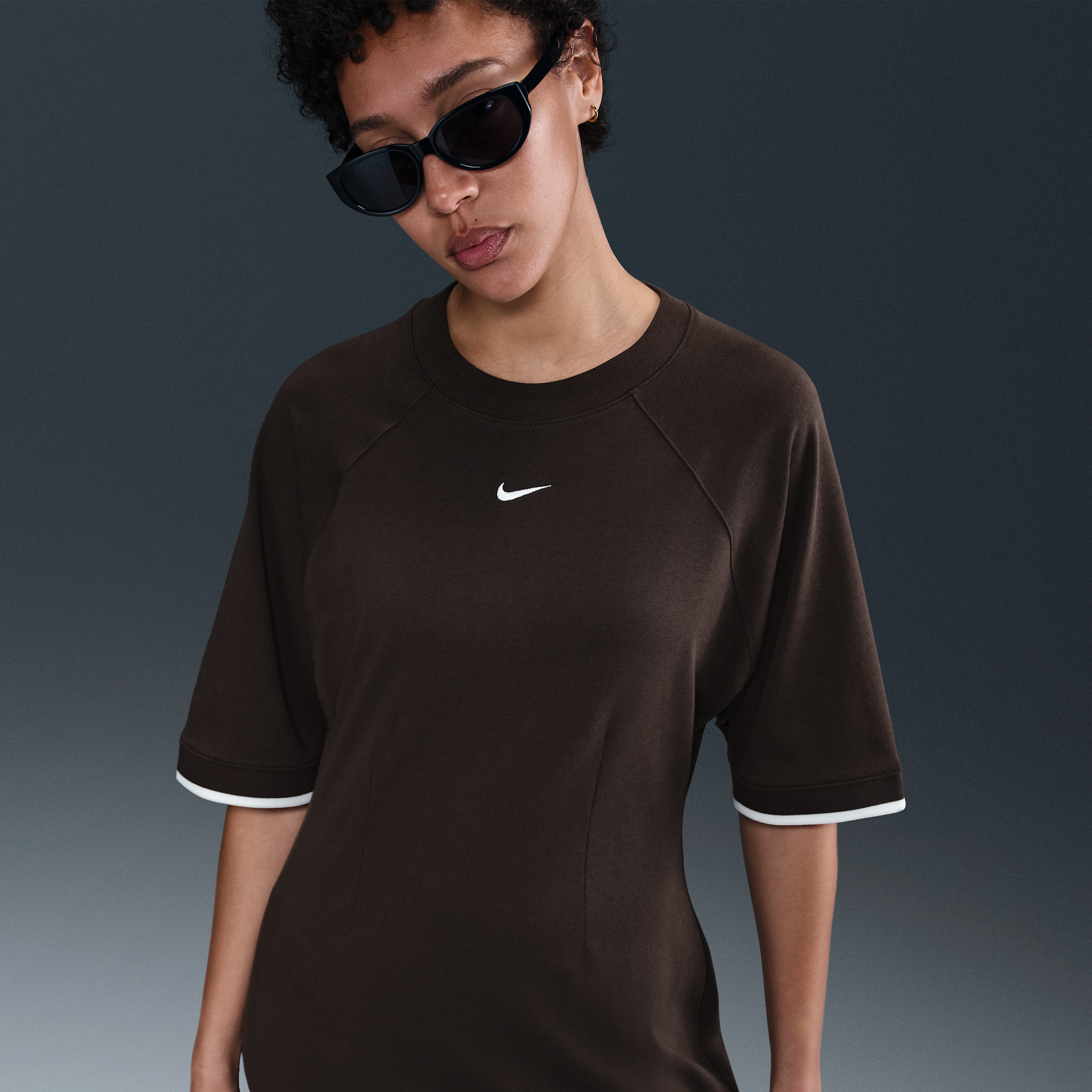 Nike Sportswear Cotton Graphic T-shirt Dress In Brown