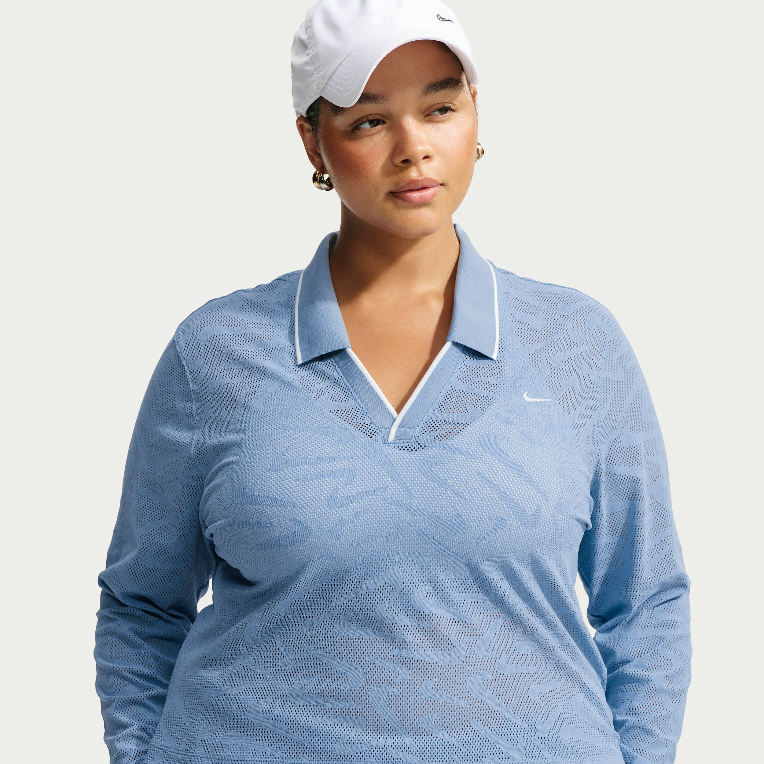 Women's Nike Sportswear Chill Lace Tight Mod-Cropped Long-Sleeve Top (Plus Size) in Blue | IU7868-486