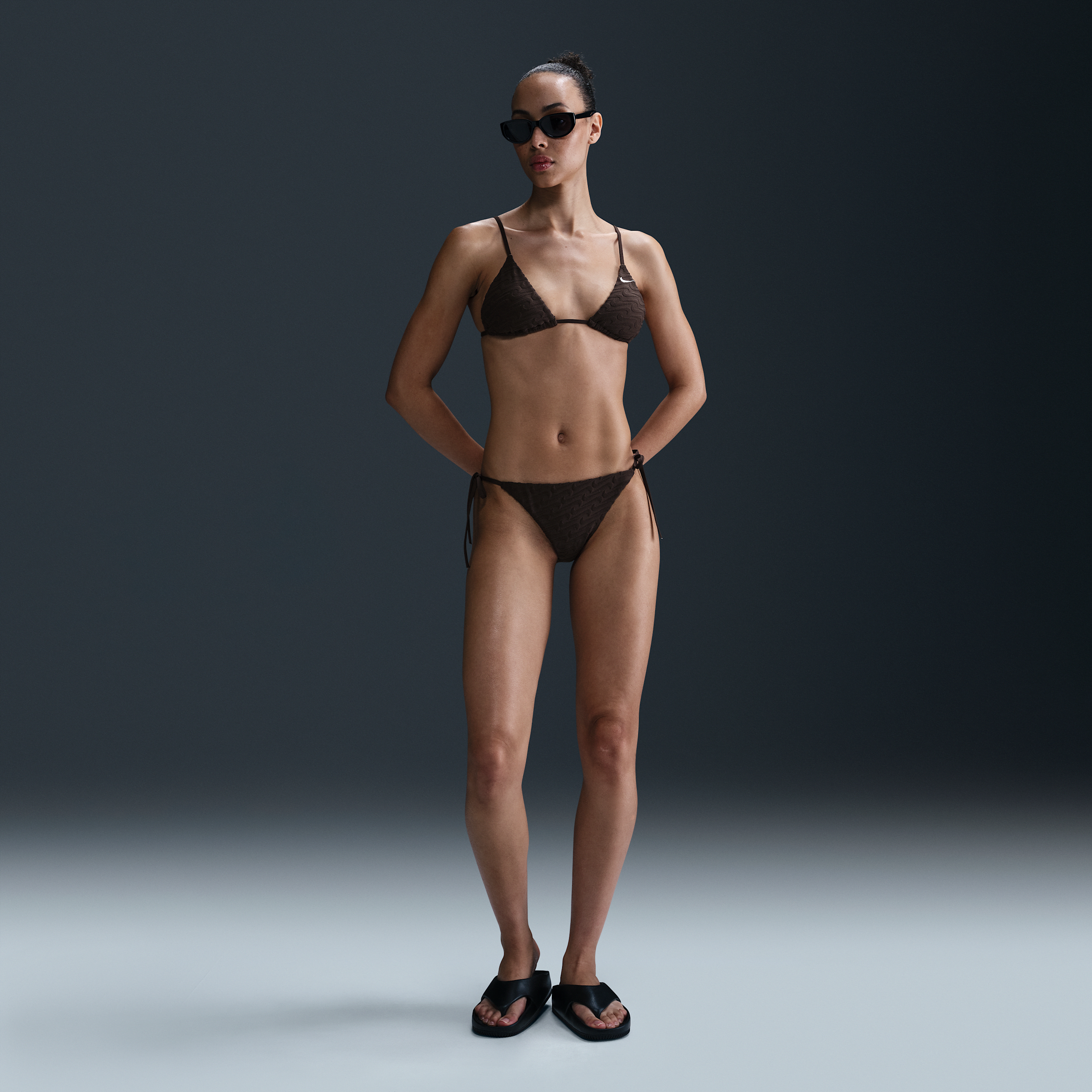 Nike Women's Swim Swoosh Link Terry Tie-string Bikini Bottom In Brown