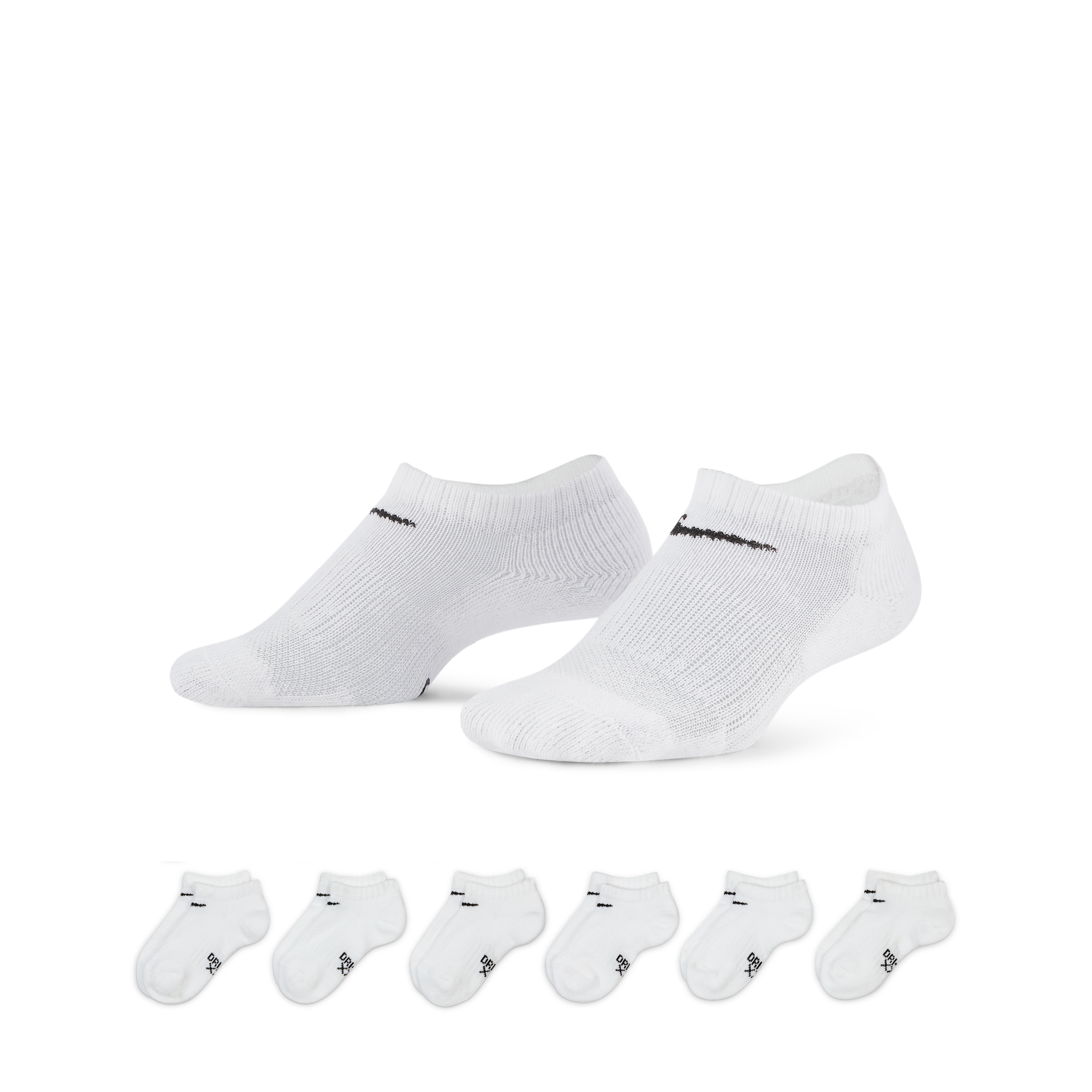 Nike Dri-FIT Little Kids' No-Show Socks (6 Pairs) in White, Size: 7-10C | RN0017-001