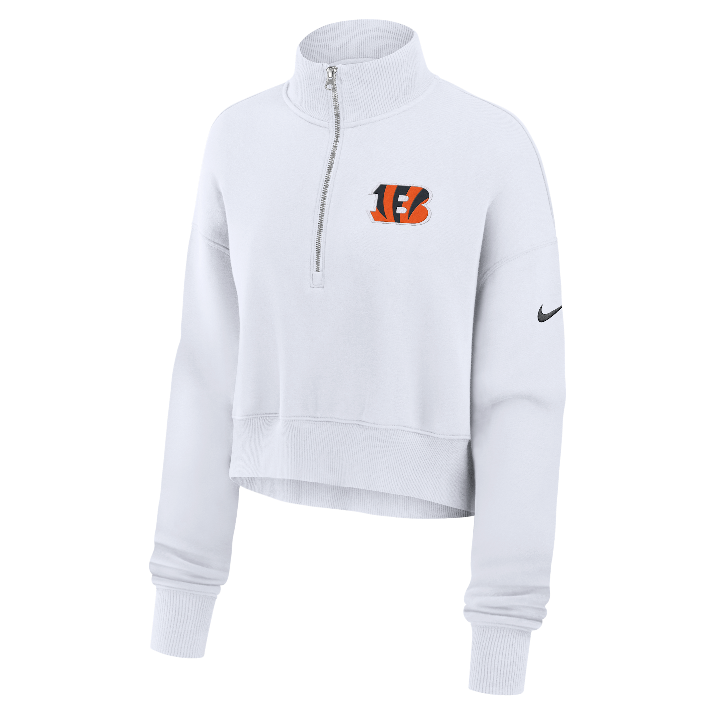 Cincinnati Bengals Primetime Phoenix Nike Women's NFL Oversized Cropped 1/4-Zip Crew in White | 01N910A9A-LCD