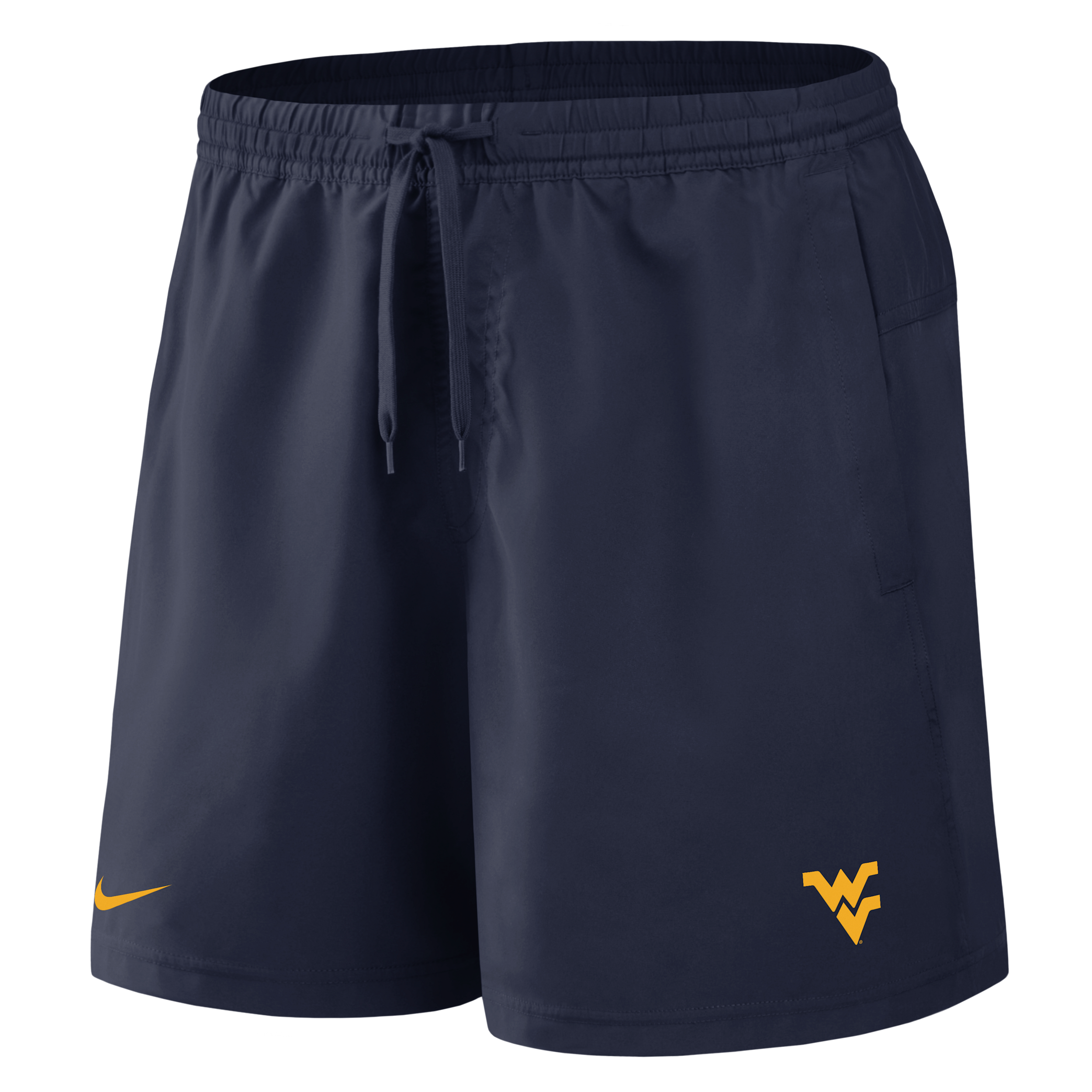 West Virginia Primetime Primary Logo Nike Men's Dri-FIT College Form Shorts in Blue | 045T41SWVN-8DV