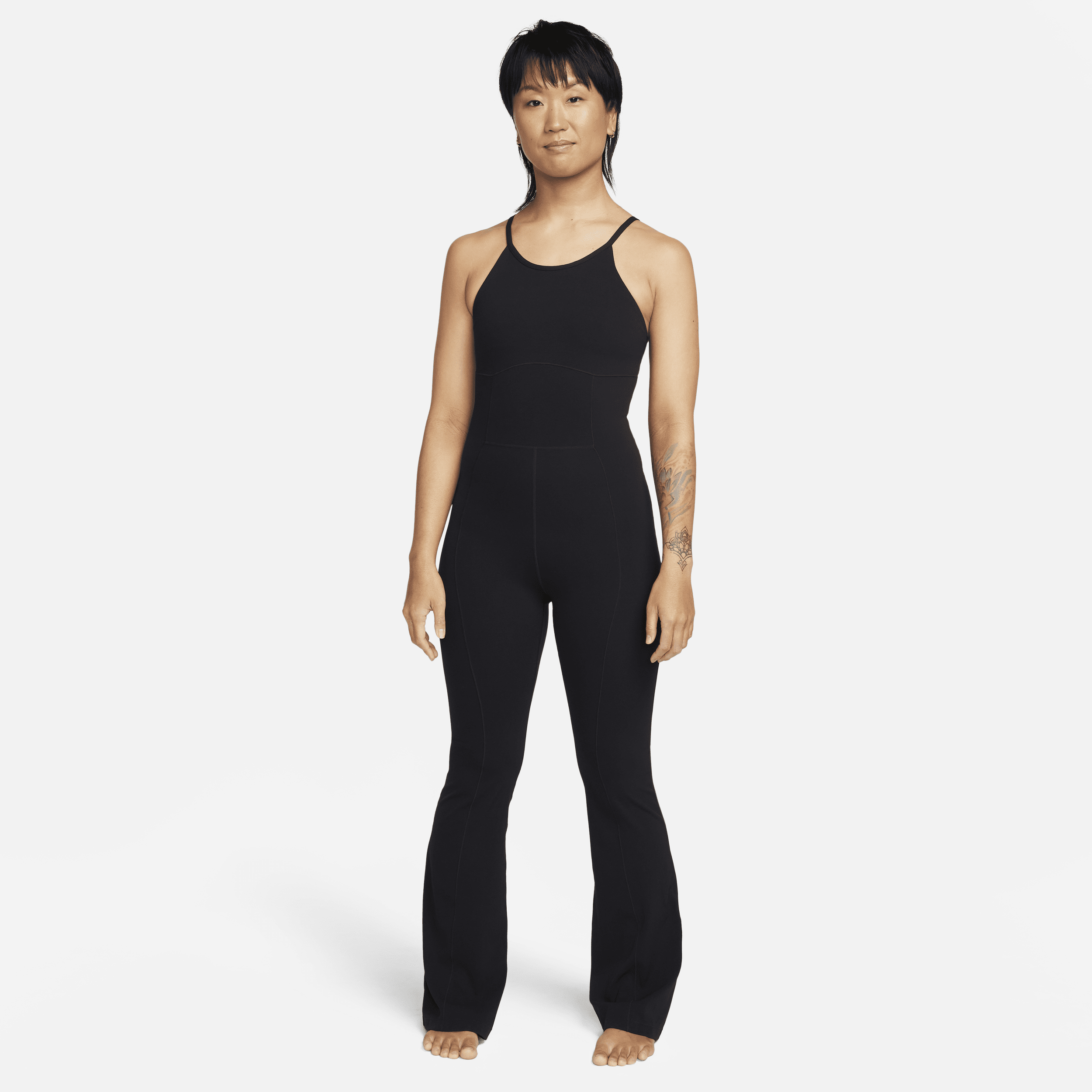 Shop Nike Women's Zenvy Dri-fit Full-length Flared Bodysuit In Black