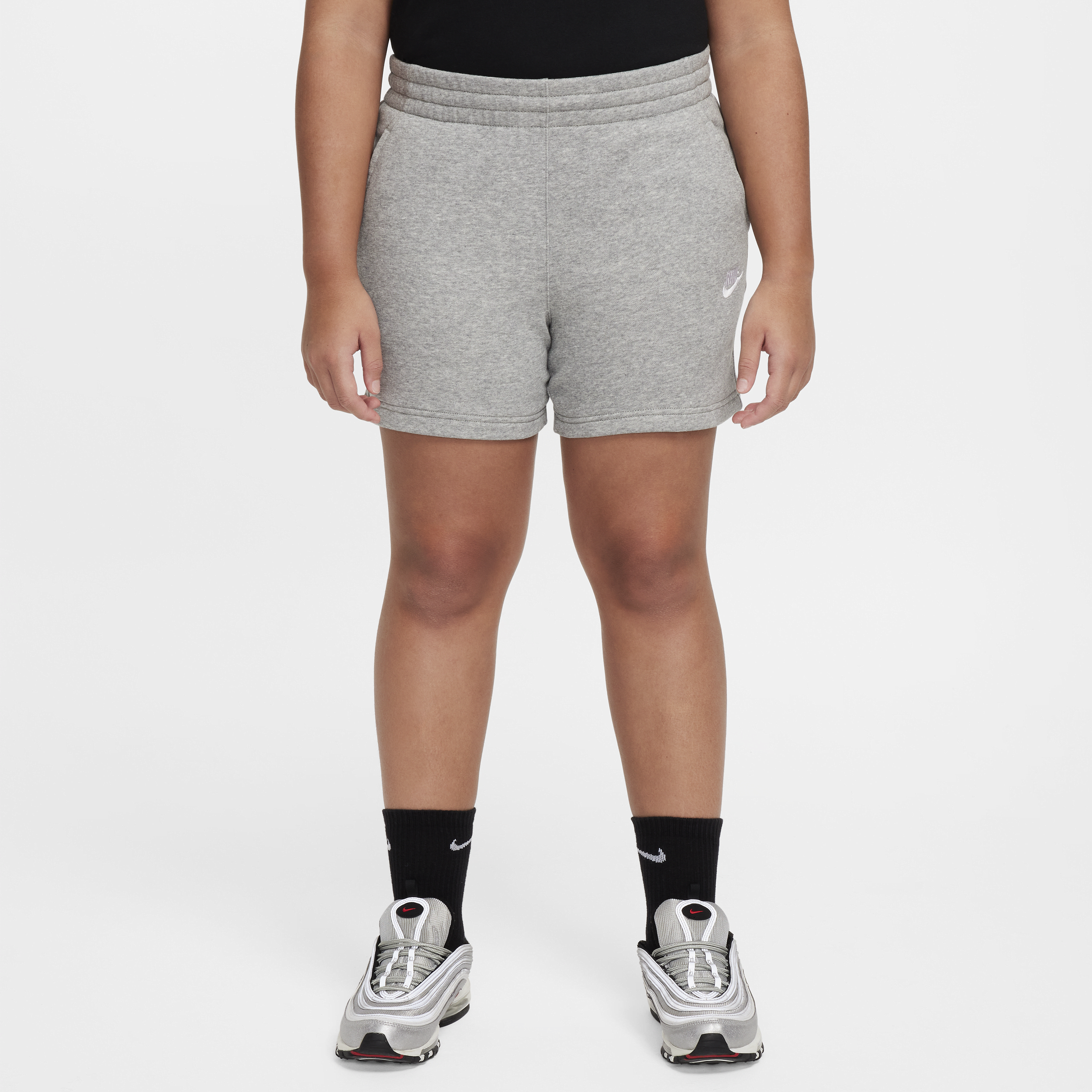 Nike Sportswear Club Fleece Big Kids' (girls') 5" French Terry Shorts (extended Size) In Gray