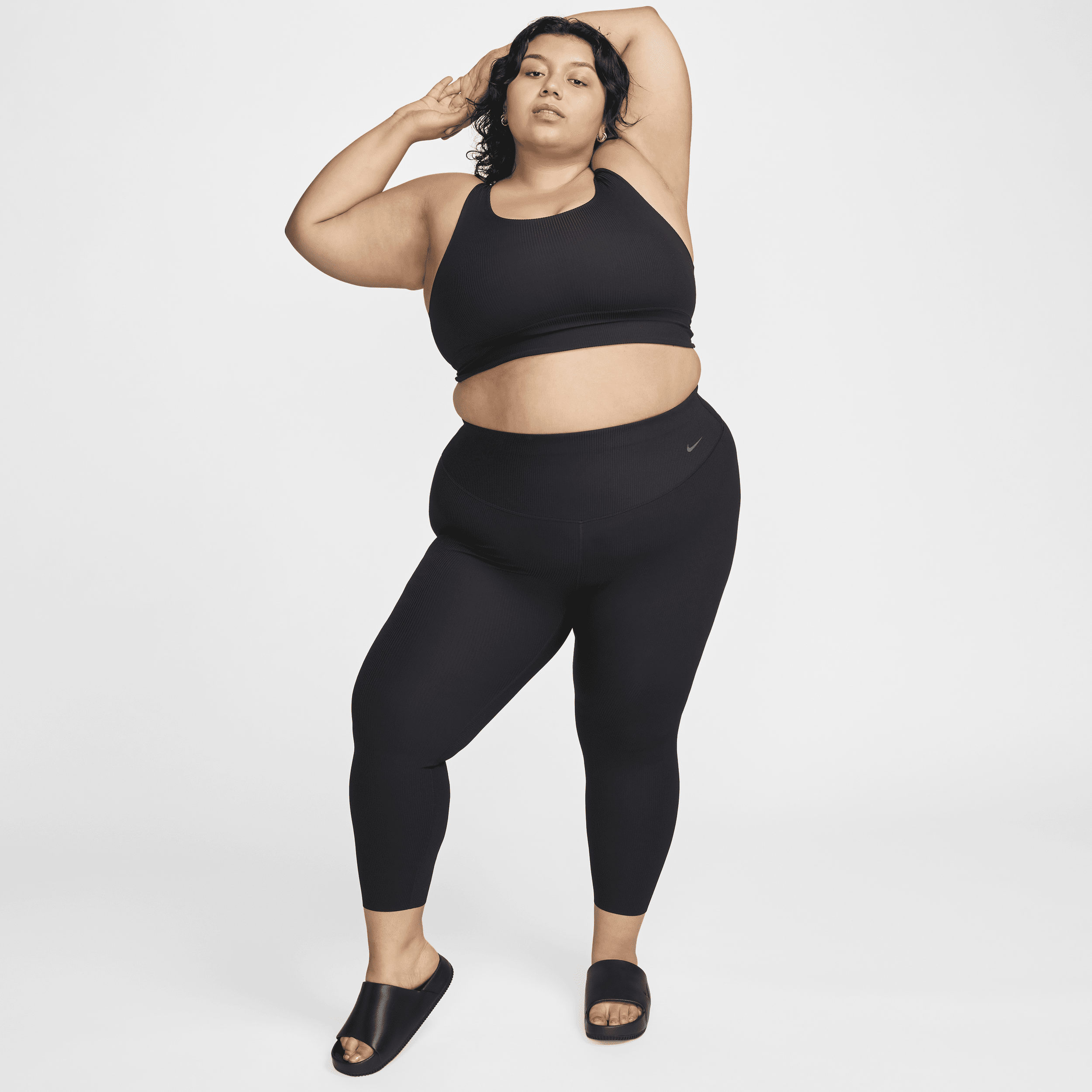 Shop Nike Women's Zenvy Rib Gentle-support High-waisted 7/8 Leggings (plus Size) In Black