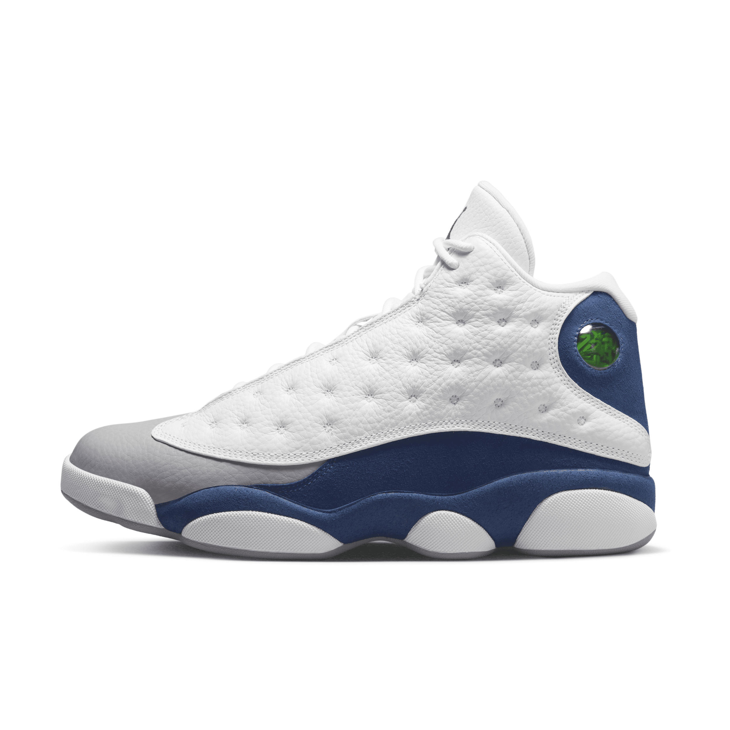 The Air Jordan 13 Retro brings back the memorable game shoe that Michael Jordan wore during the '97–98 season, all the way to his 6th championship title. All the classic details are there like the quilted overlay, iconic sculpted midsole and holographic eye. Genuine leather and textile materials in the upper.Phylon midsole with encapsulated Zoom Air unit in the forefoot and heel.Rubber outsole pods are strategically placed to optimise traction and flexibility.Not intended for use as Personal Protective Equipment (PPE)