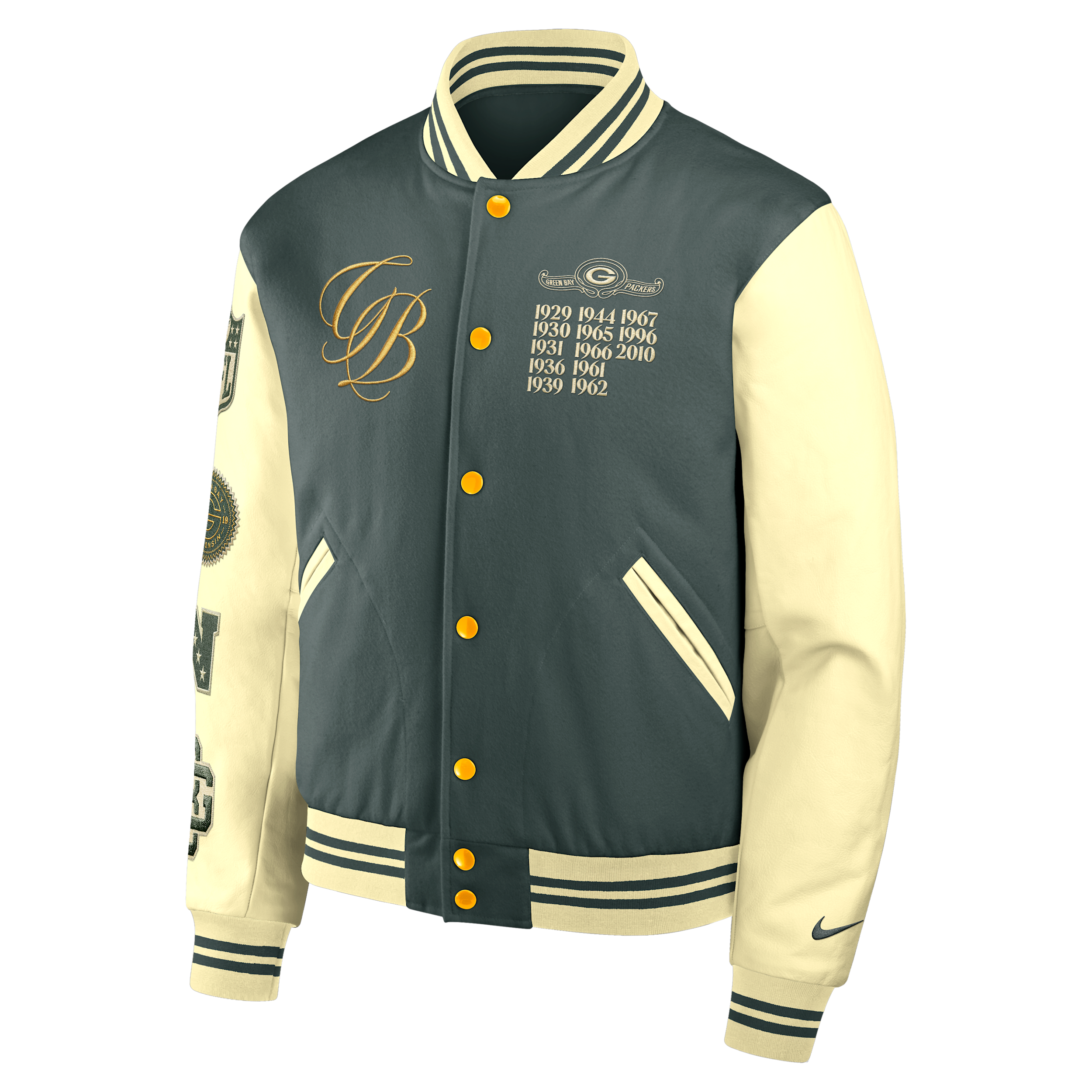 Green Bay Packers Rivalries Collection Nike Men's NFL Full-Snap Varsity Jacket in Green | 05AI0L1N7T-W85