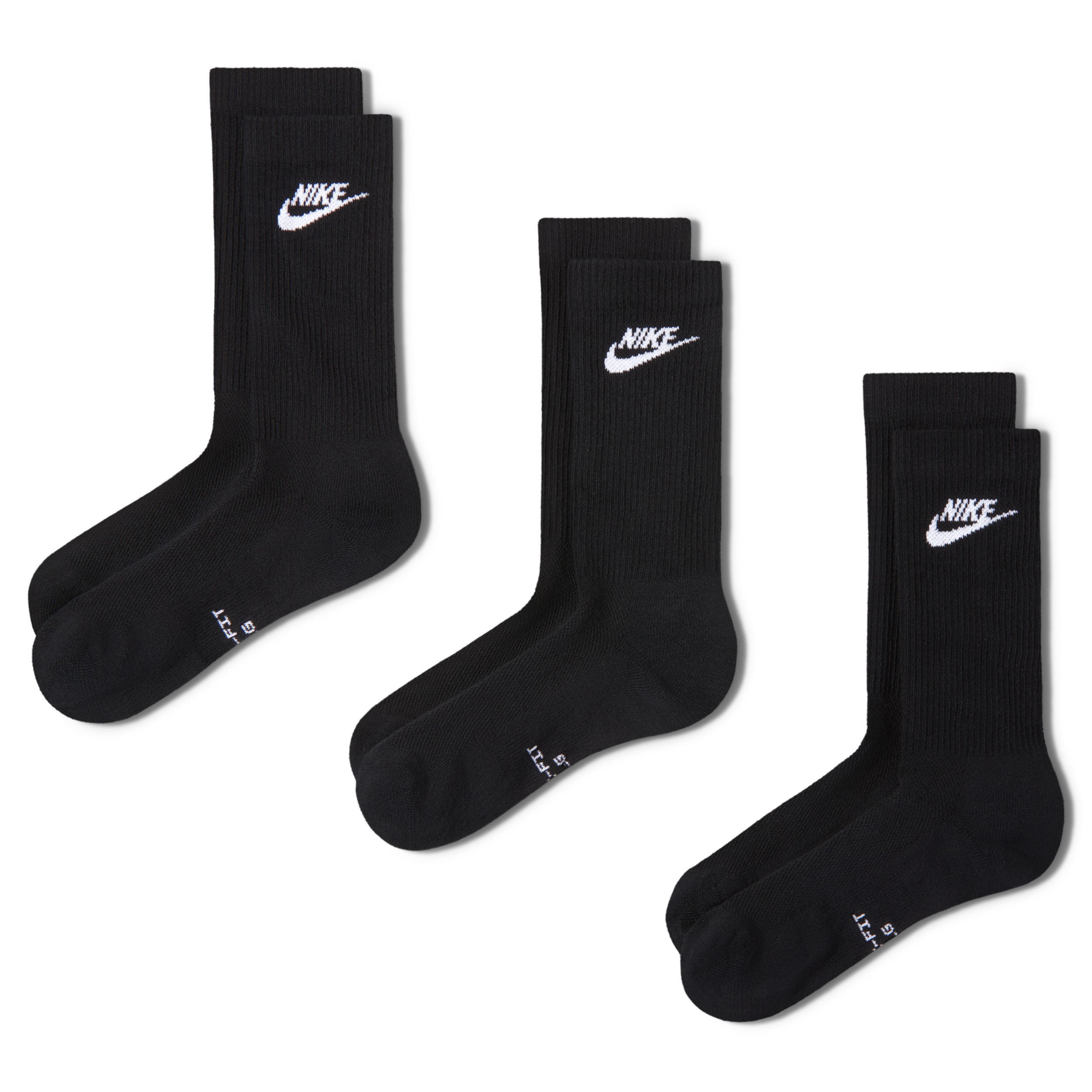 Nike Womens Everyday Elevated Futura Crew Socks 3 Pack - Adult - Black / Black / White