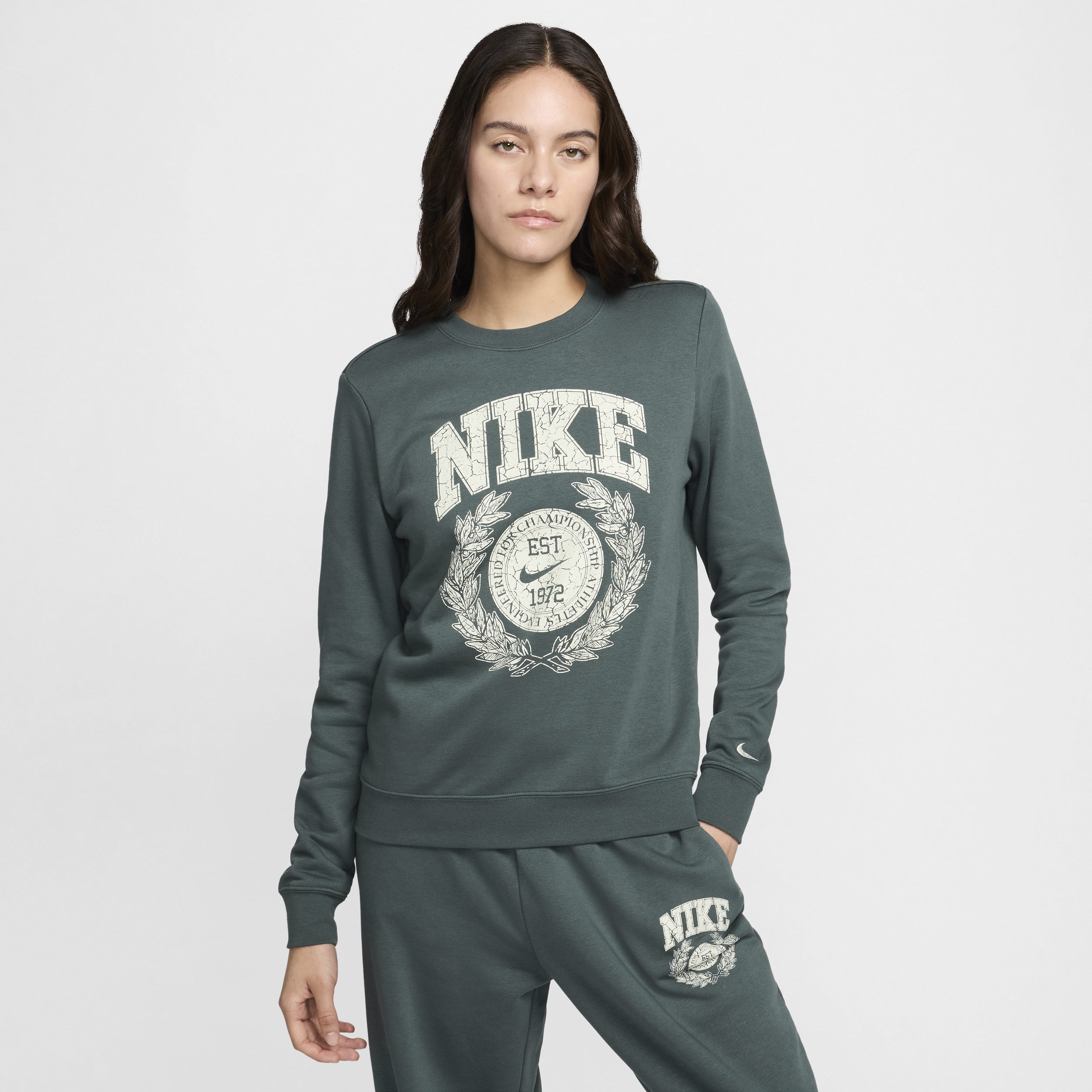Shop Nike Women's  Sportswear Club Fleece Crew-neck Sweatshirt In Green