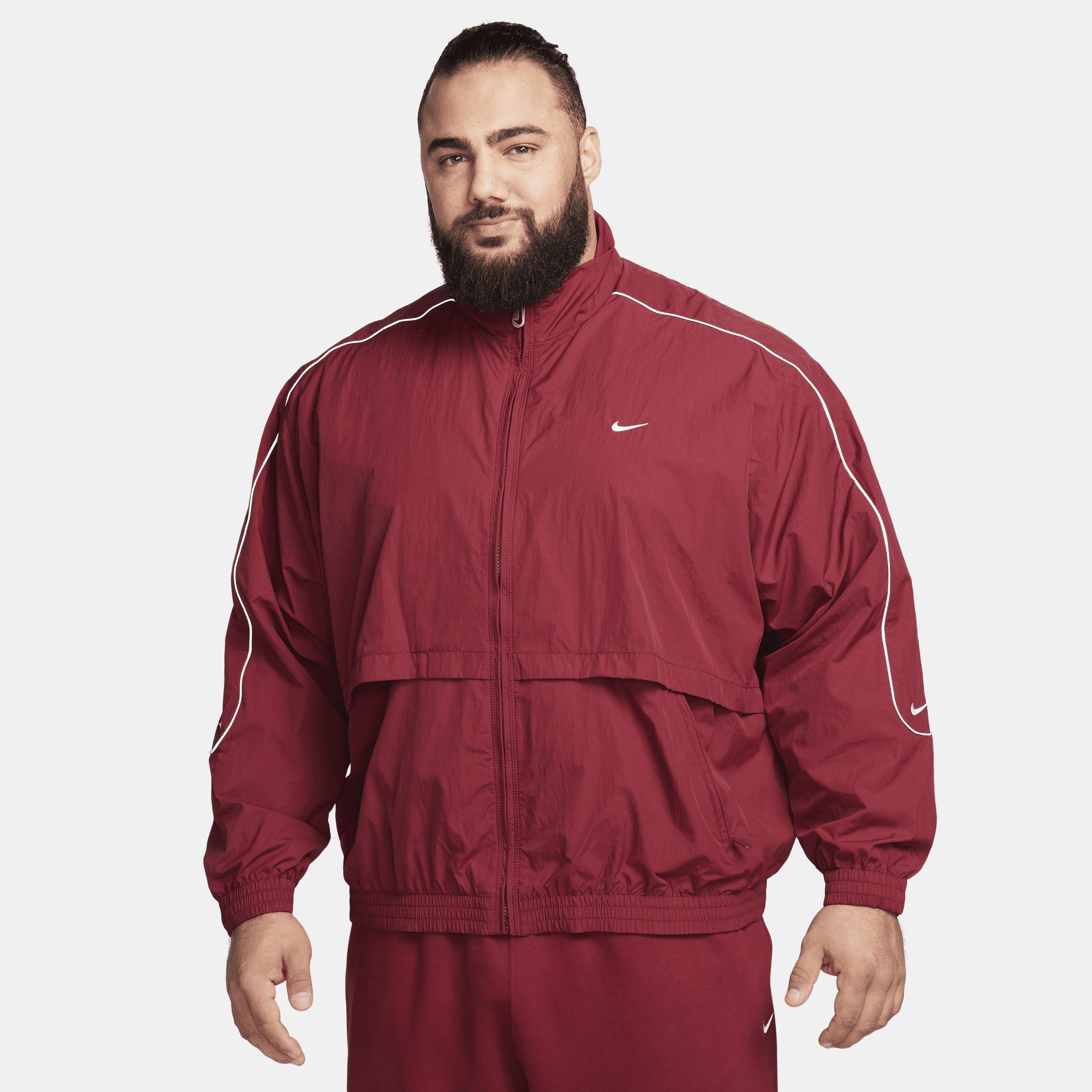Shop Nike Men's  Sportswear Solo Swoosh Woven Track Jacket In Red