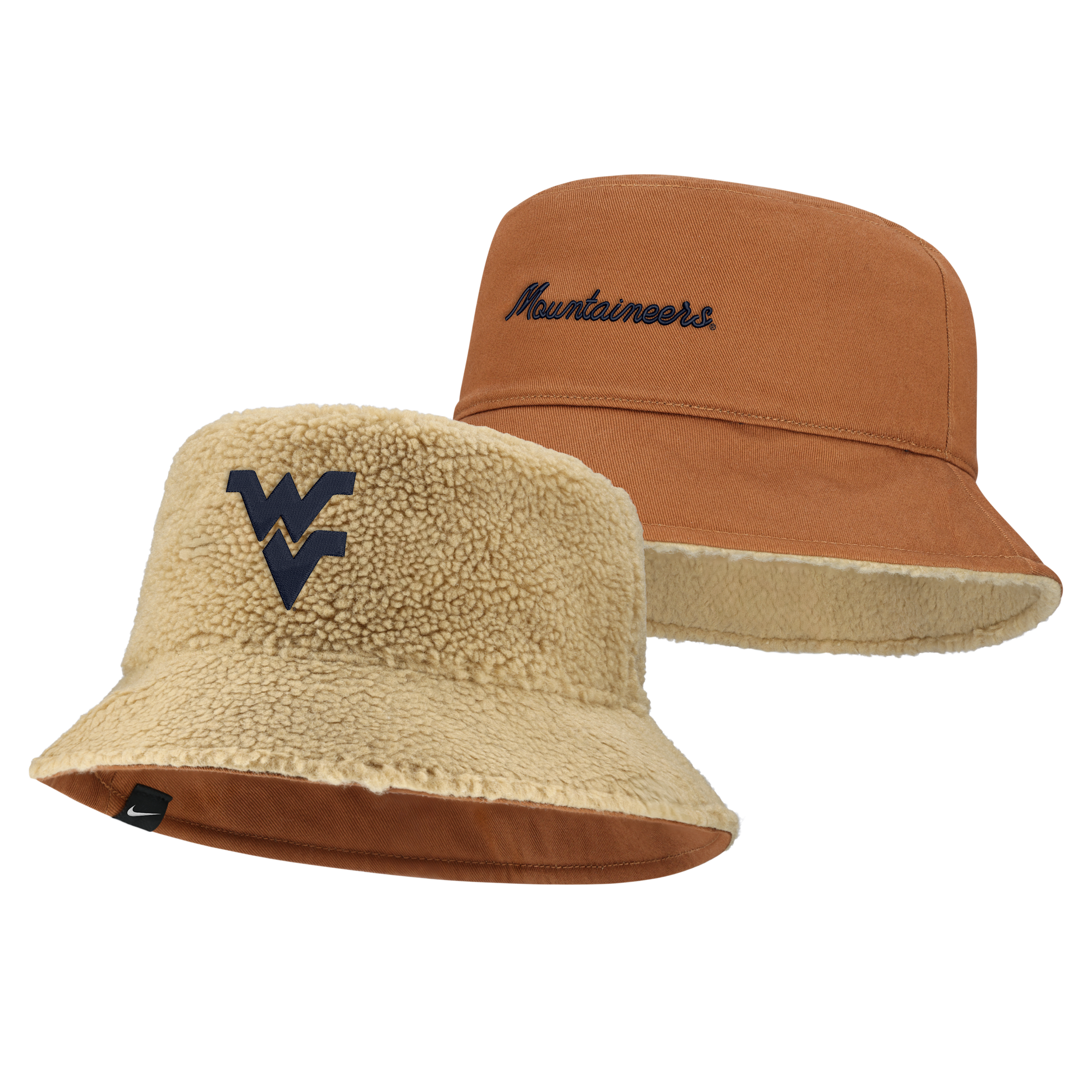 Nike Men's and Women's Beige/Tan West Virginia Mountaineers Campus Prep Script Reversible Bucket Hat - Beige, Tan