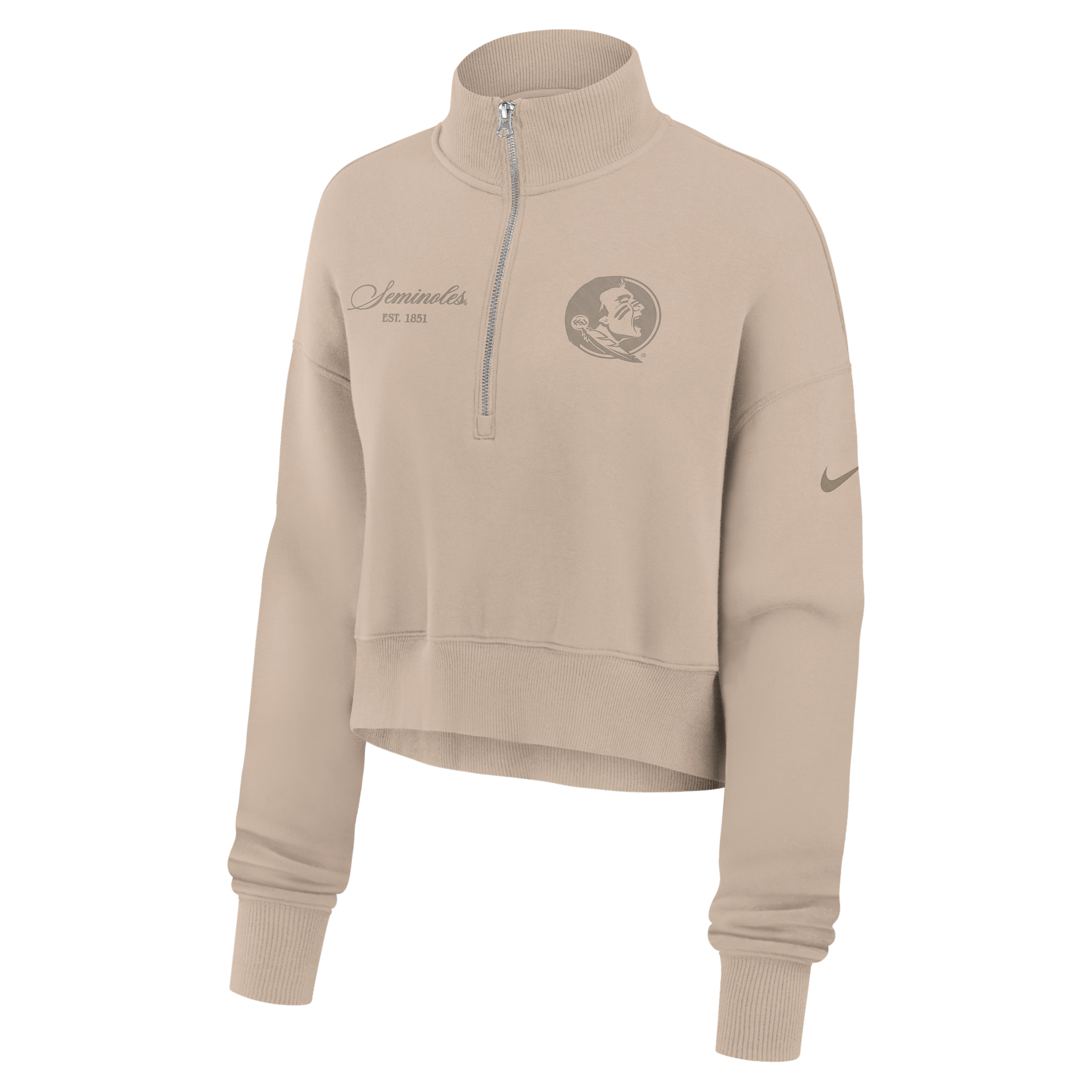 Women's Nike Tan Florida State Seminoles Neutral Stance Collection Oversized Phoenix Fleece Cropped Quarter-Zip Sweatshirt - Tan