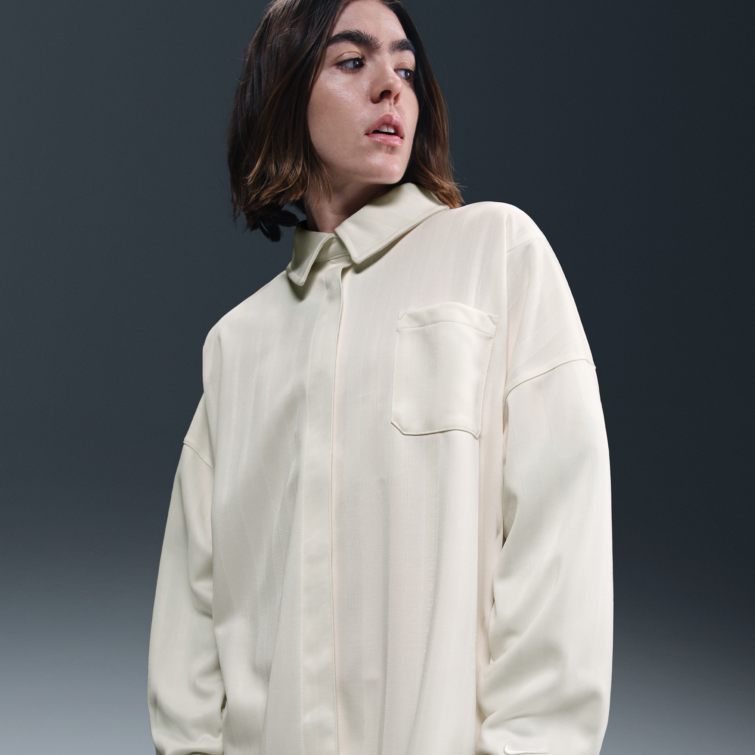 Nike Women's  Sportswear Oversized Jacquard Striped Button-down Shirt In White