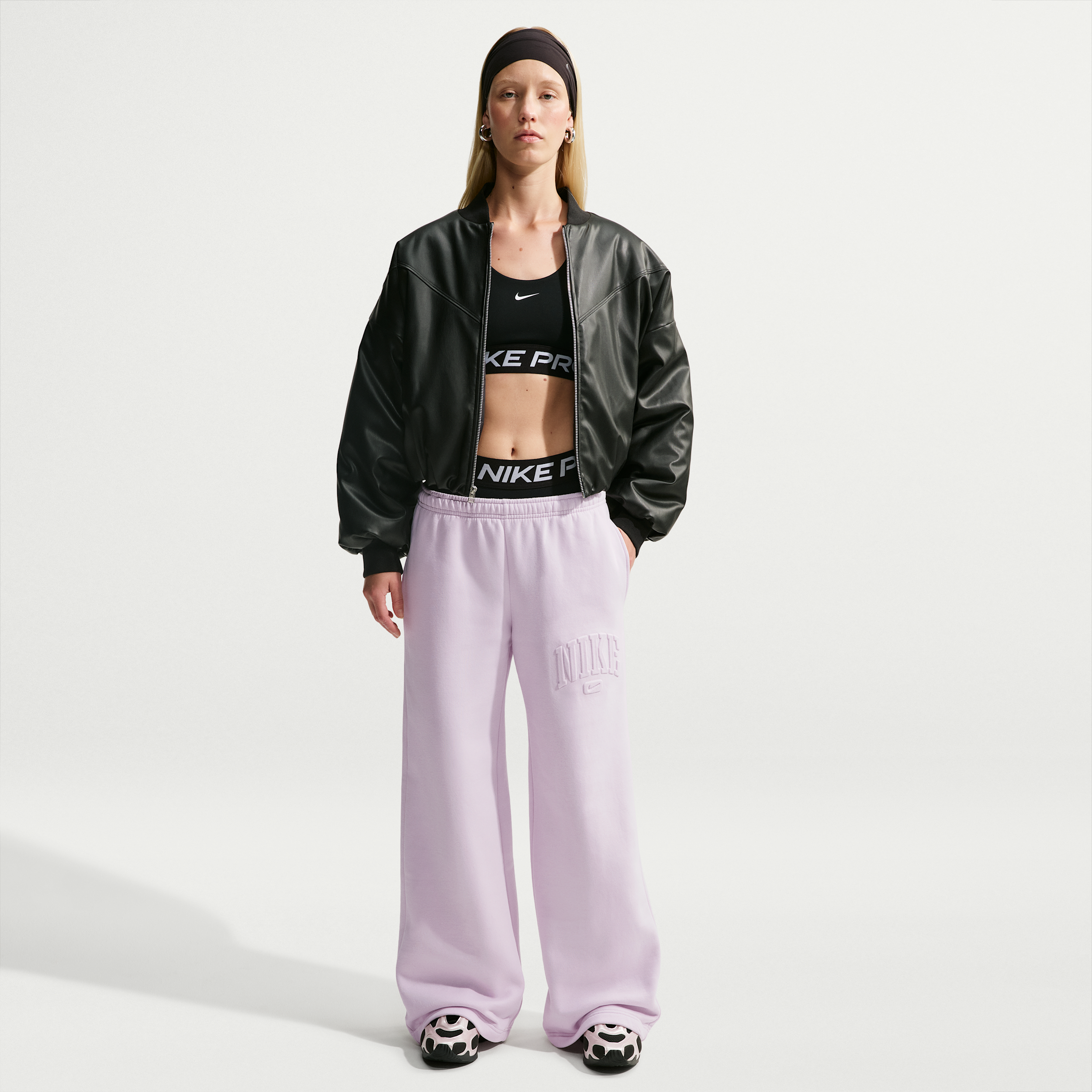 Nike Women's Studio Fleece Medium Weight Mid-rise Wide-leg Pants In Purple