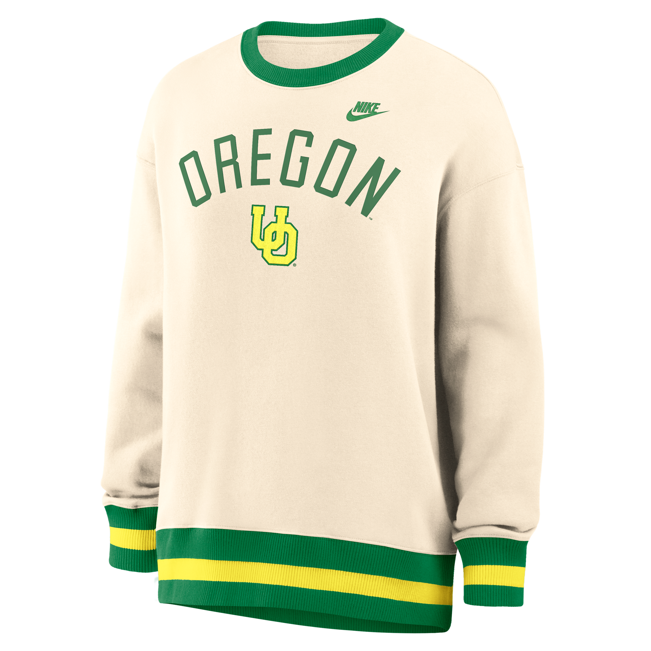 Nike Women's Oregon Ducks Legacy Arch Oversized Brushed-Back Fleece Sweatshirt - Natural