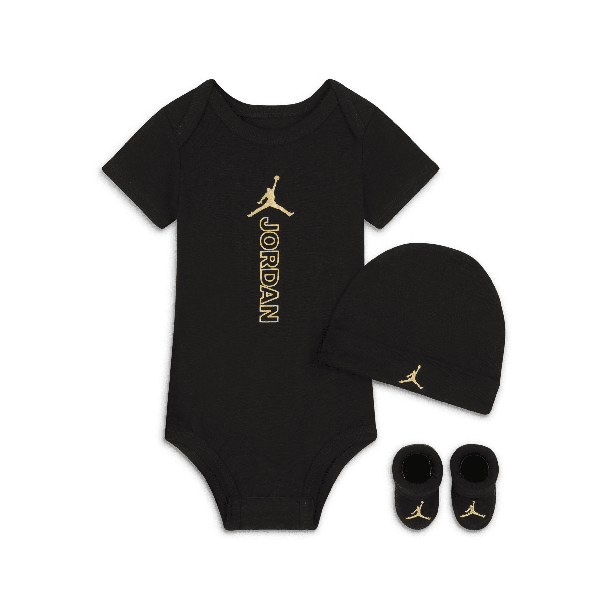 Jordan Black & Gold Bodysuit, Hat And Booties Box Set Baby Set