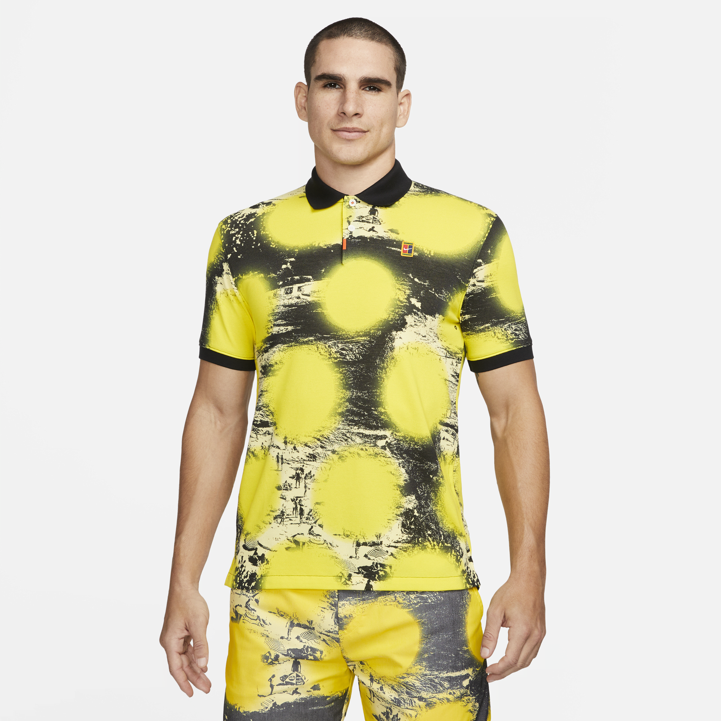 Nike The  Men's Polo Printed Slim-fit Polo In Yellow