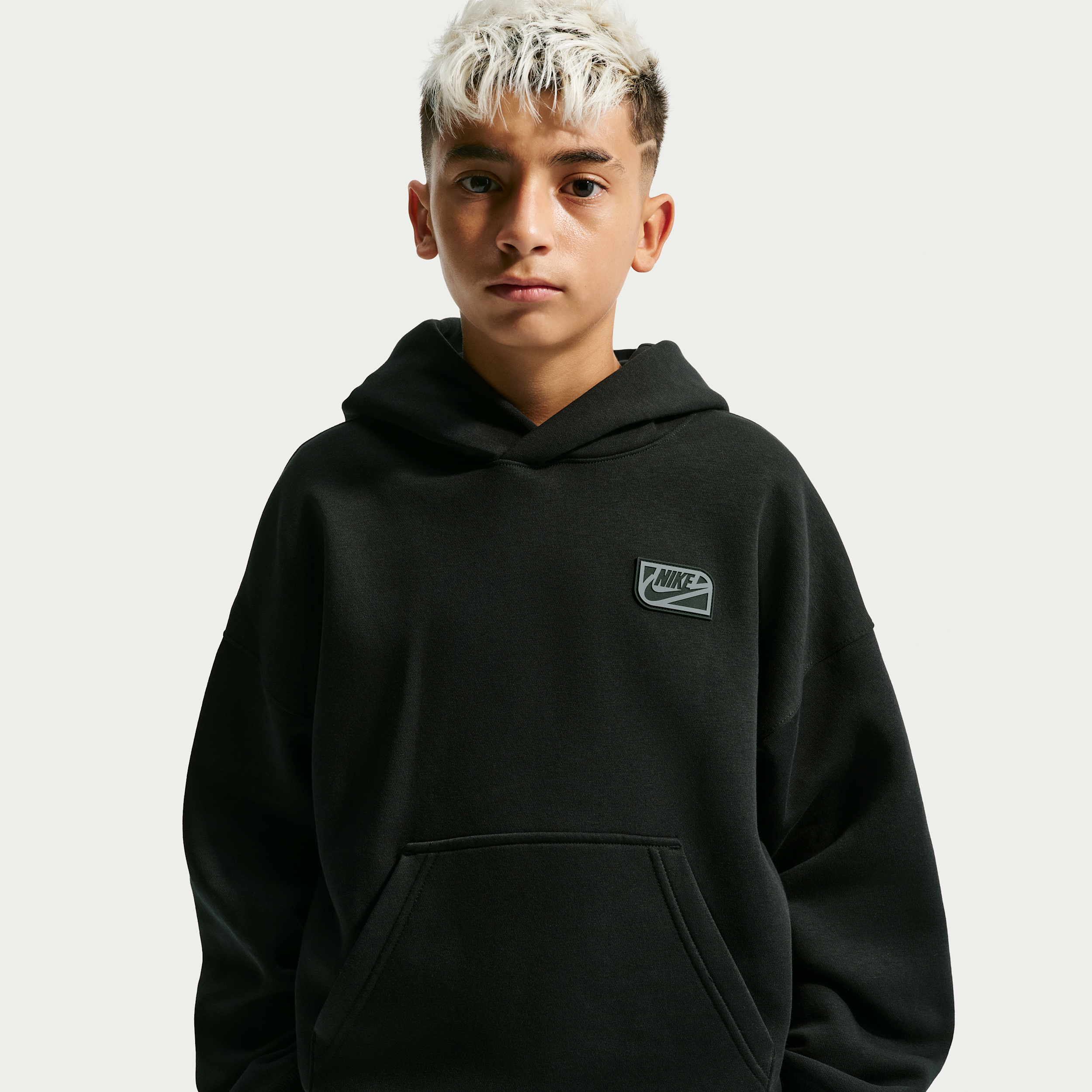 Nike Sportswear Club Fleece Big Kids' Oversized Fleece Hoodie in Black | IO1684-010