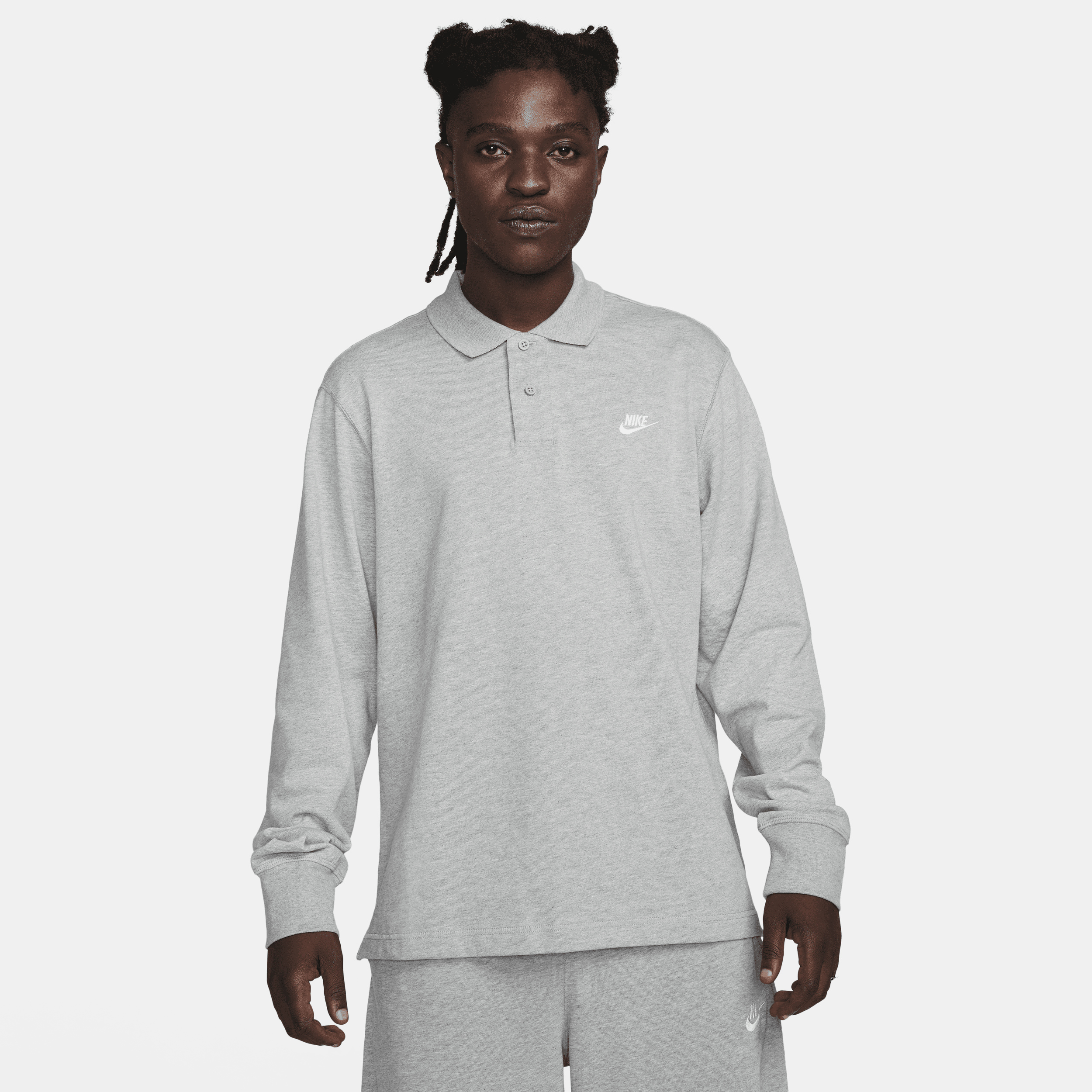 Shop Nike Men's Club Long-sleeve Knit Polo In Grey