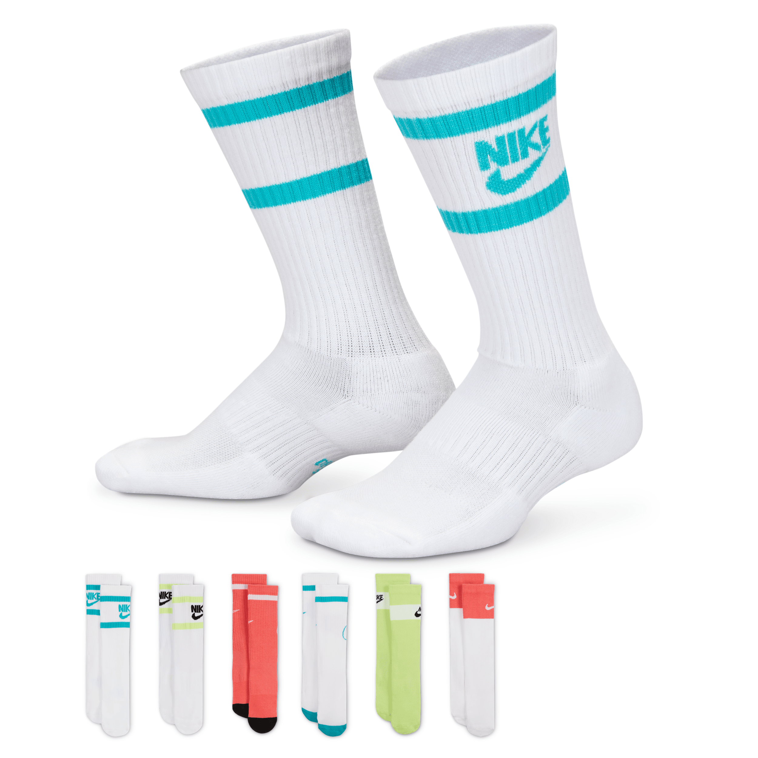 Nike Everyday Kids' Cushioned Crew Socks (6 Pairs) In Multicolor