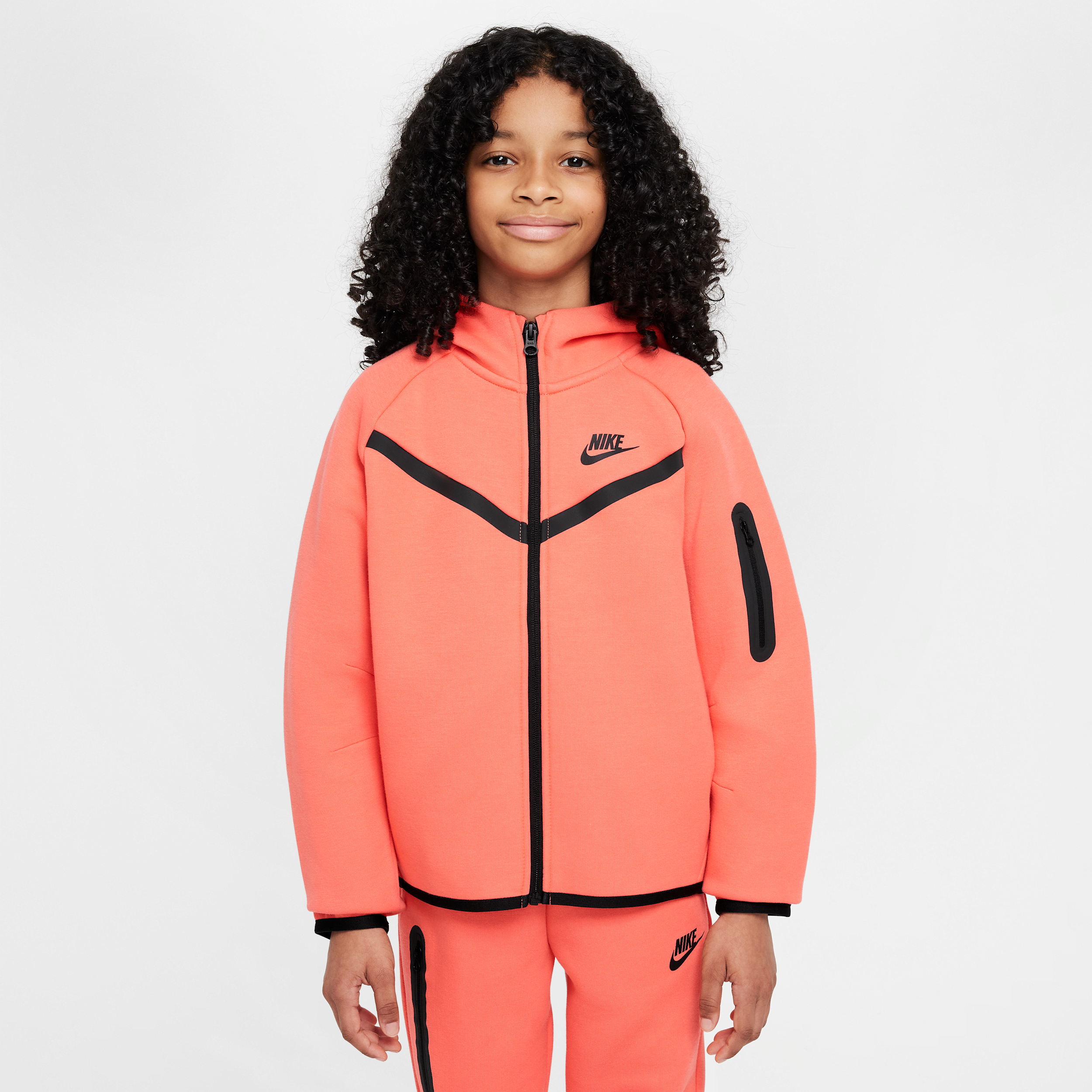 Nike Women's  Sportswear Tech Fleece Girls' Full-zip Hoodie In Orange