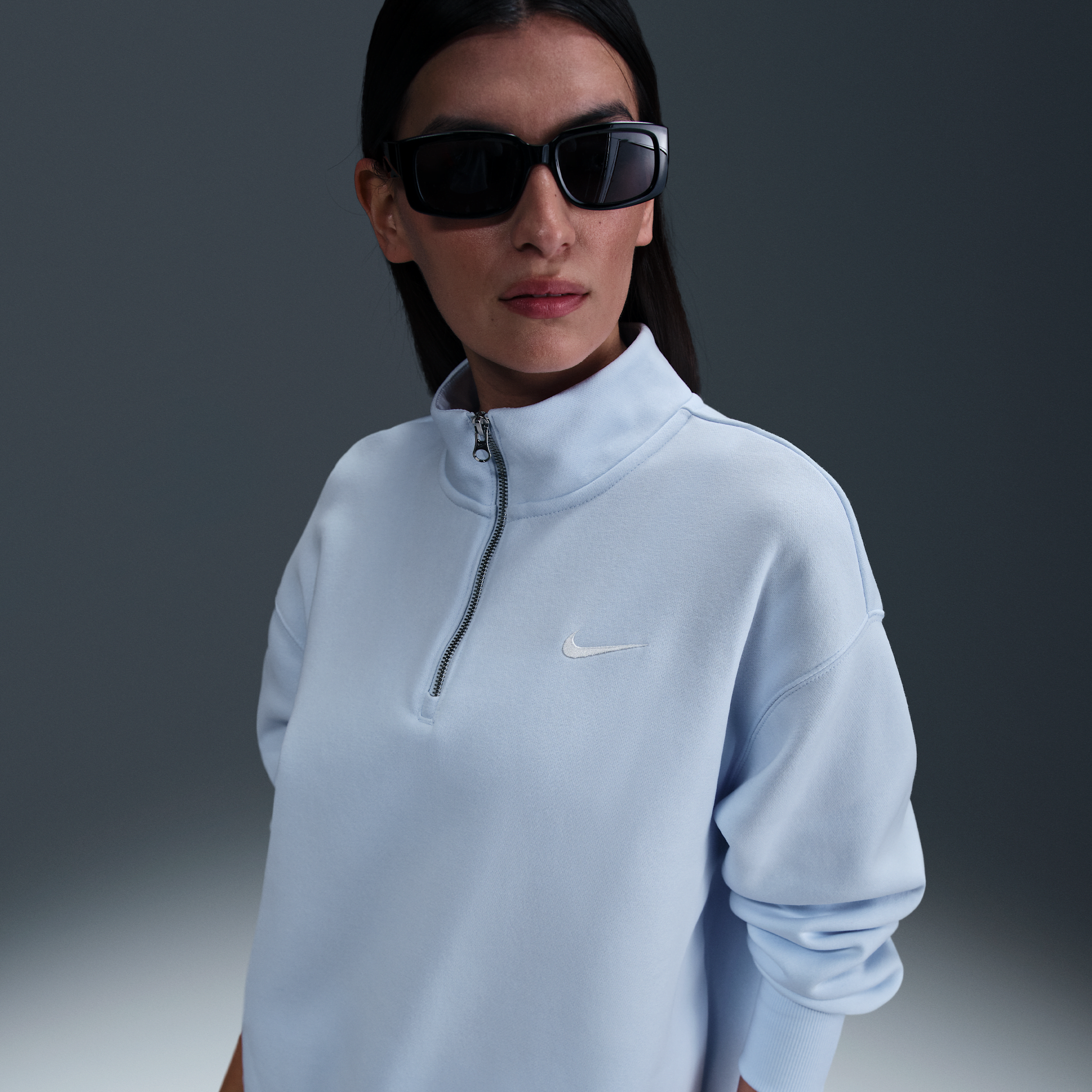 Nike Women's Sportswear Phoenix Fleece Oversized 1/4-zip Long Sweatshirt In Blue