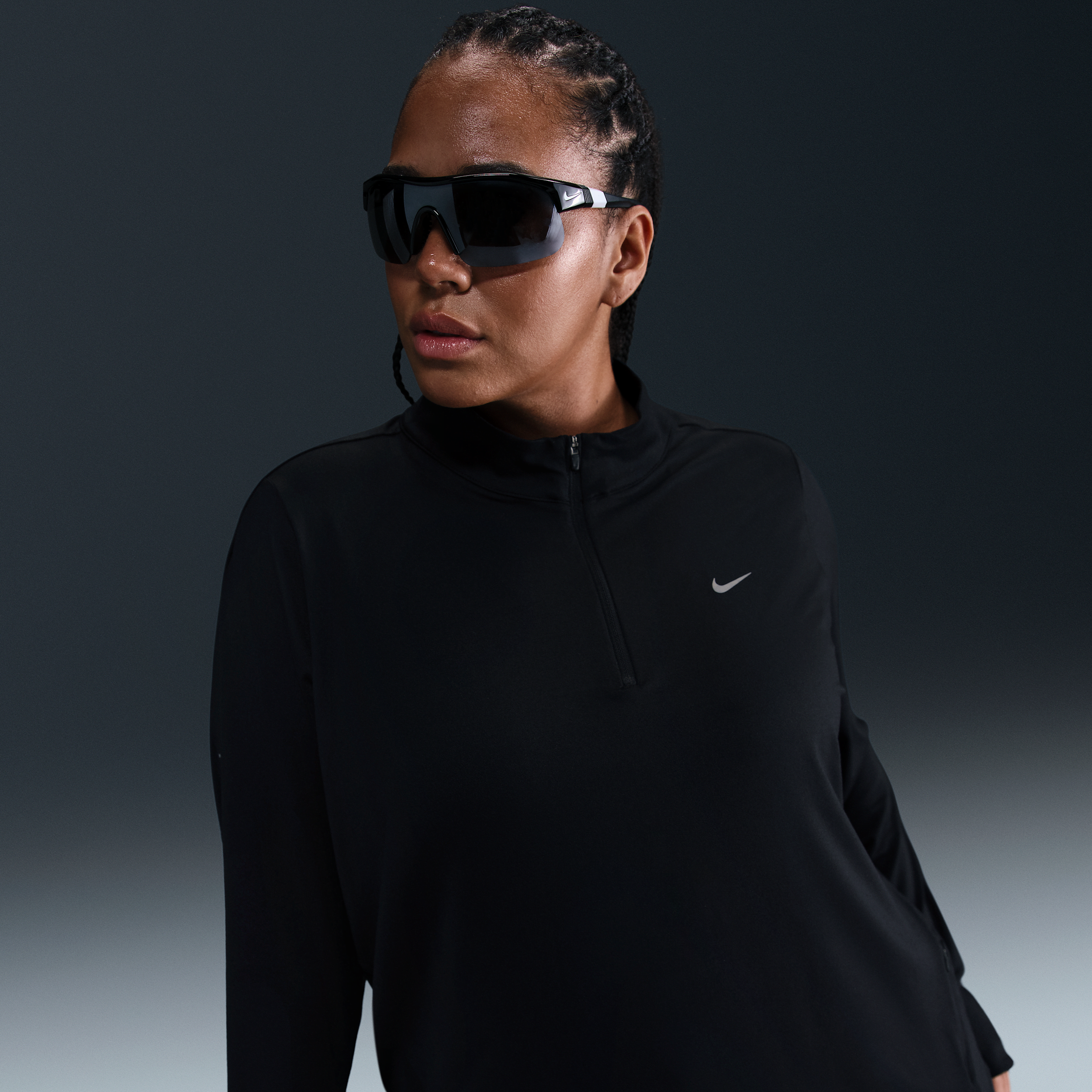 Nike Women's Swift Dri-fit Uv 1/4-zip Running Top (plus Size) In Black