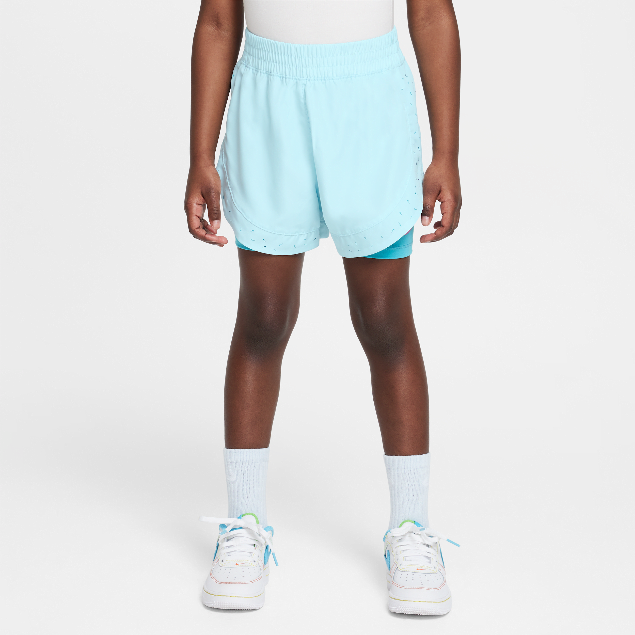 Nike Dri-fit Sunny Swoosh Little Kids' 2-fer Shorts In Blue