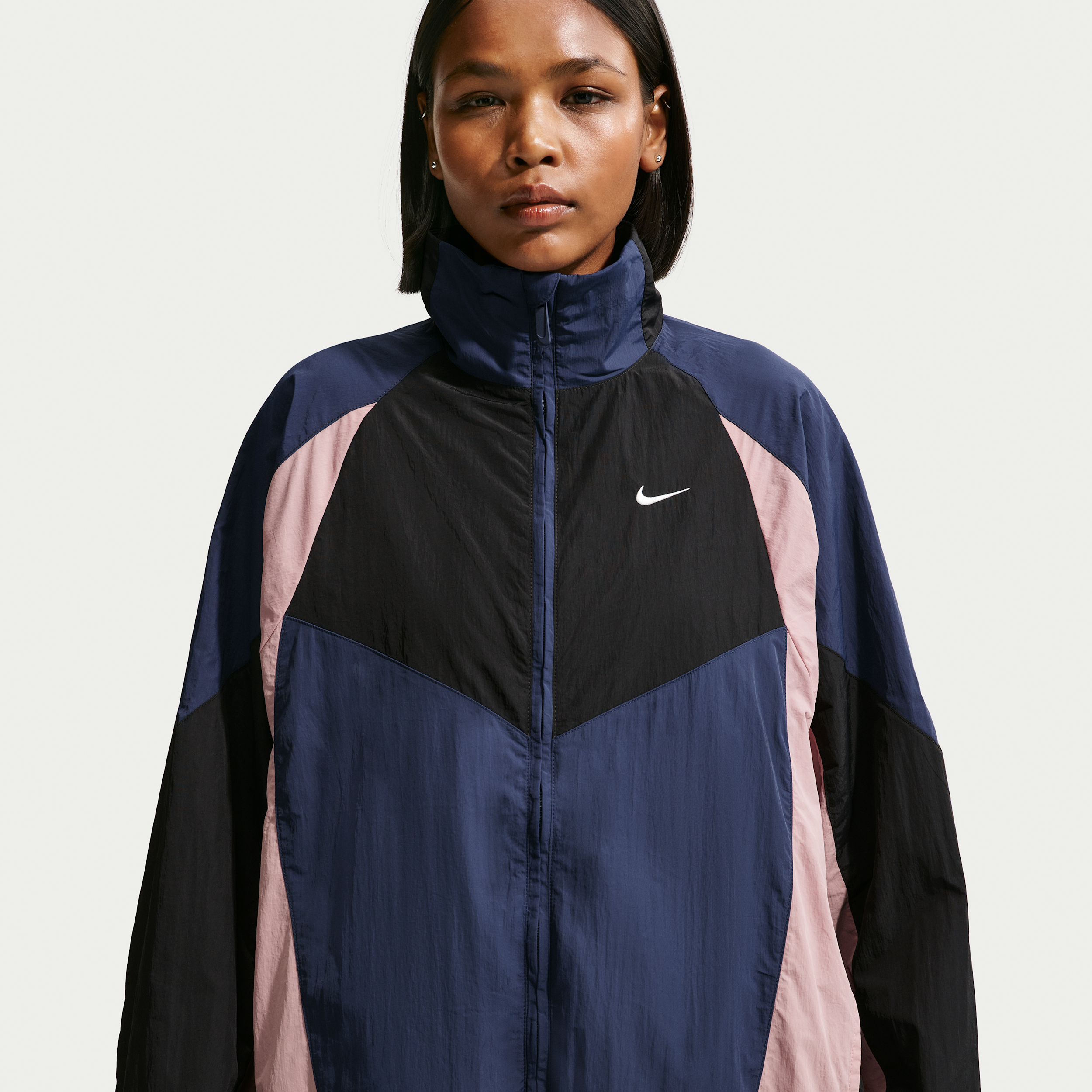 Nike Sportswear Women's Colorblocked Oversized Track Jacket - Midnight Navy/black/particle Pink/sail