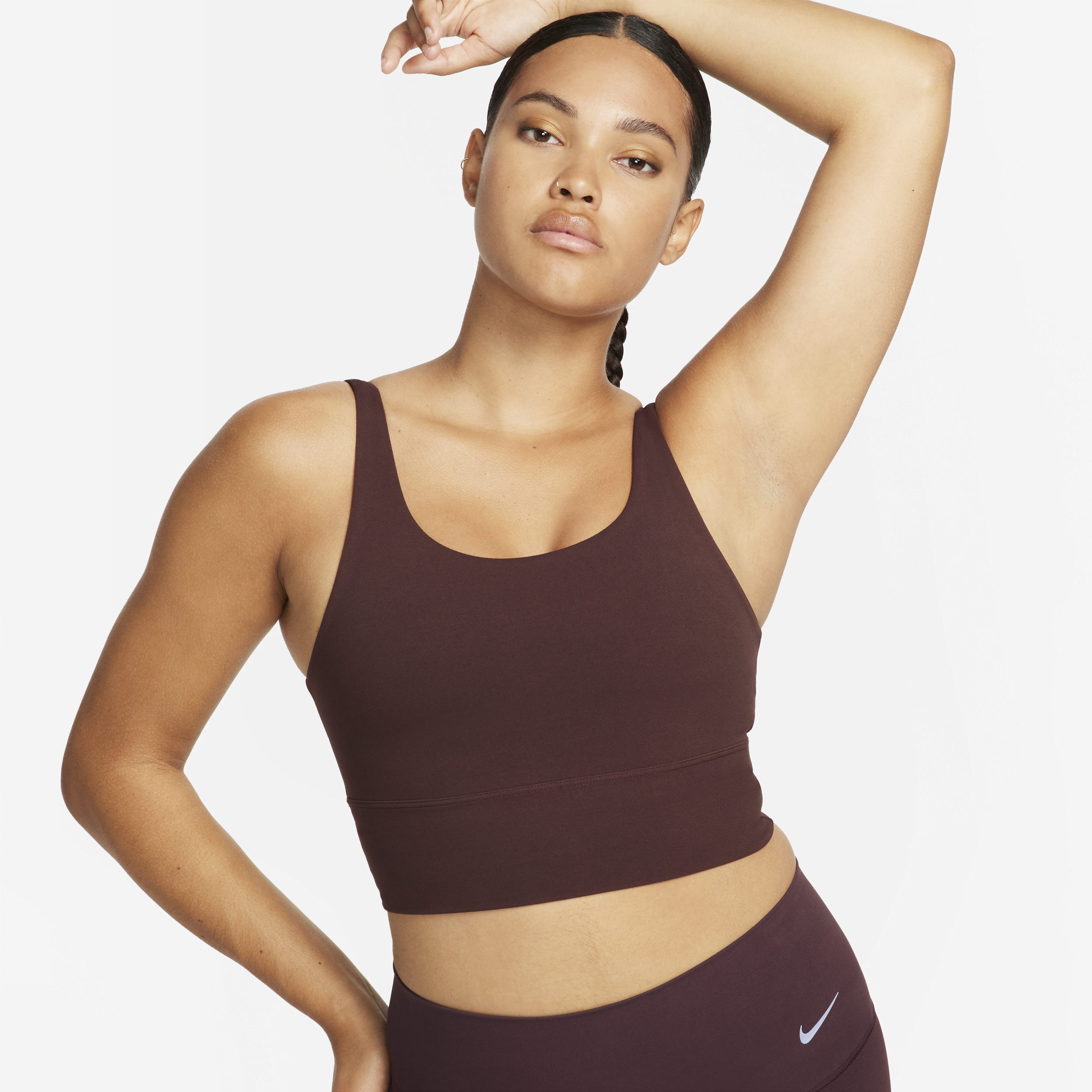 Shop Nike Women's Zenvy Light-support Non-padded Longline Sports Bra In Brown