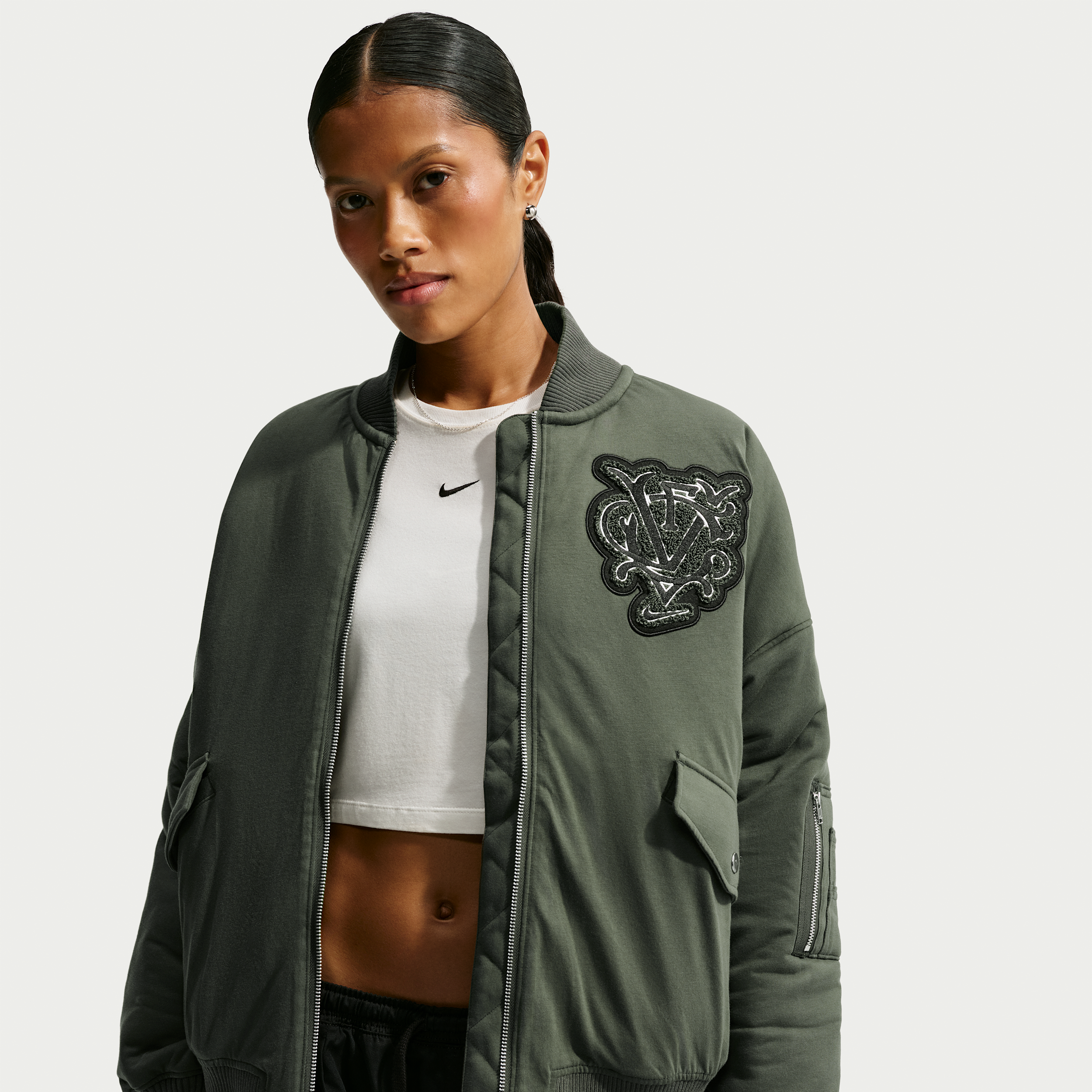 Nike Women's Victory Collection Soccer Oversized Bomber Jacket in Grey | IV5538-005