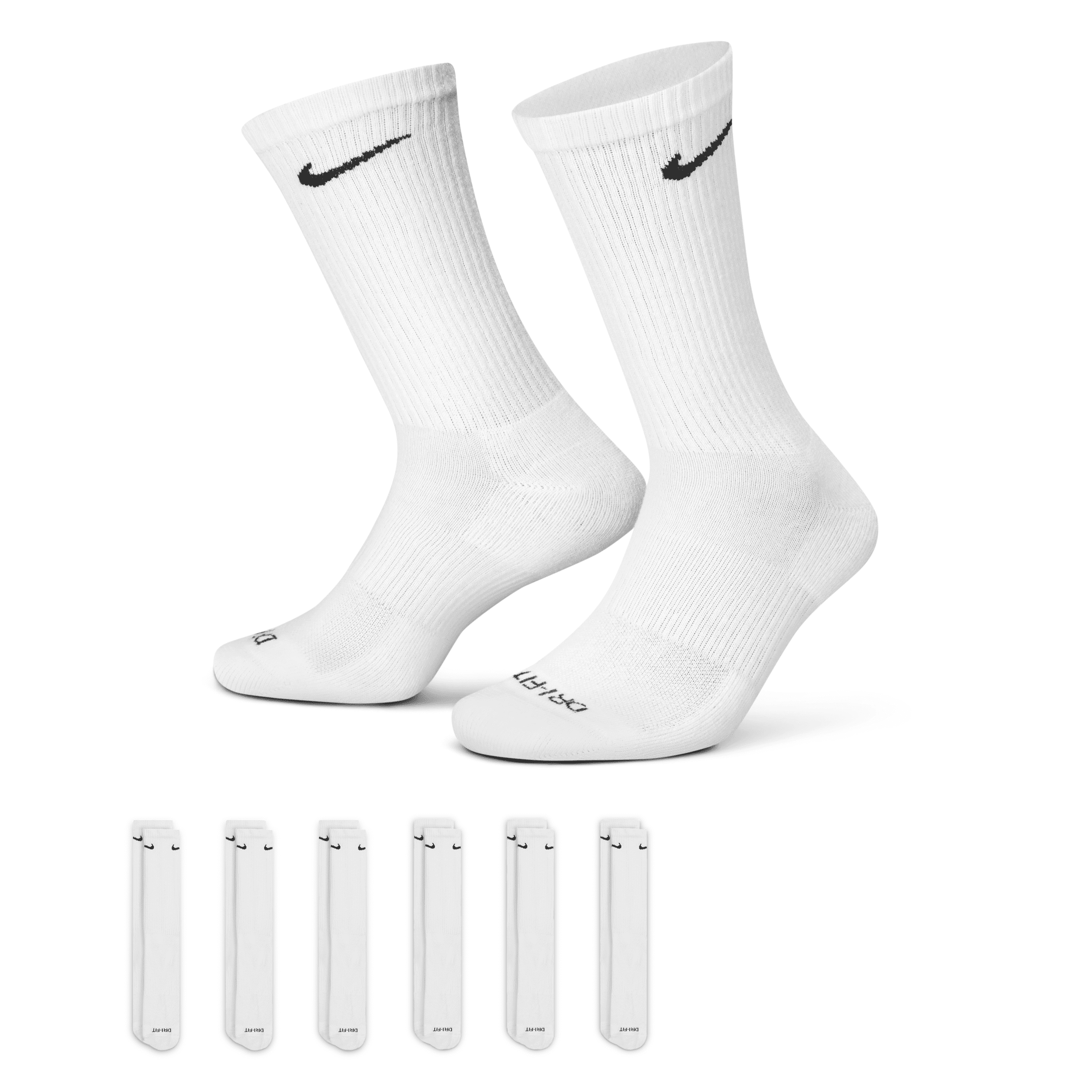Nike Men's Everyday Plus Cushioned Training Crew Socks (6 Pairs) in White, Size: Large | SX6897-100