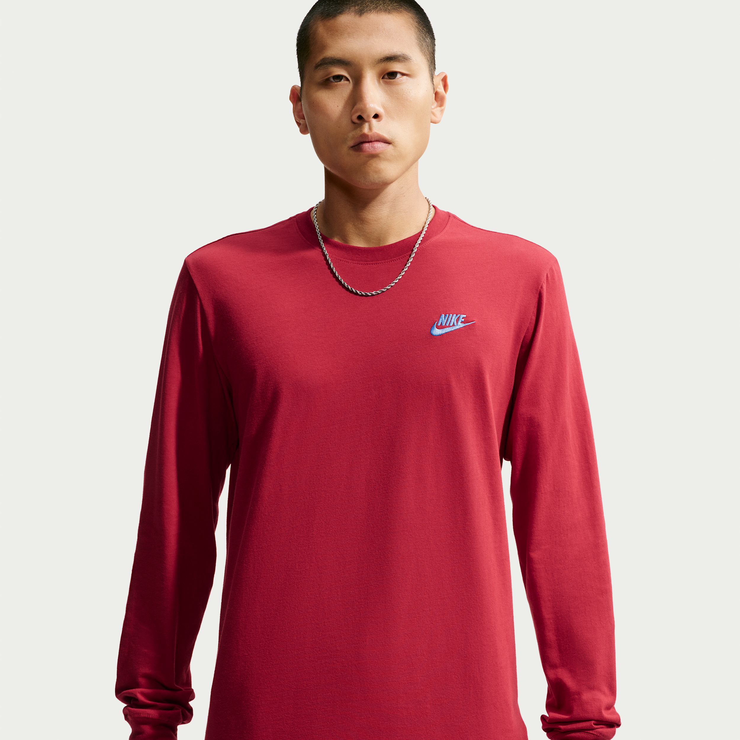 Nike Club Mens Crew Neck Long Sleeve Quick Dry Embroidered Active Big and Tall T-Shirt, Medium Tall, Red