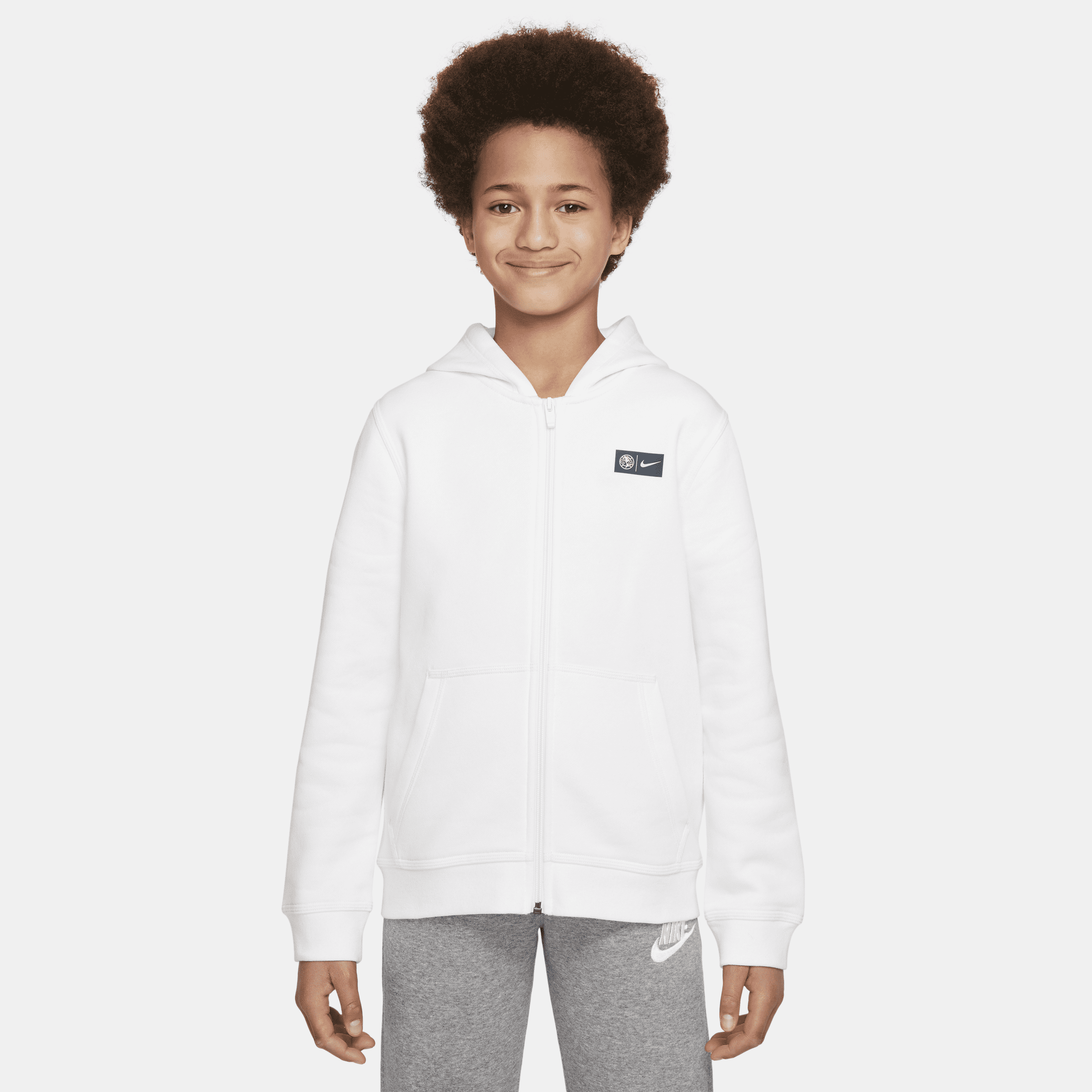 Nike Club Amã©rica Big Kids' Full-zip Fleece Hoodie In White