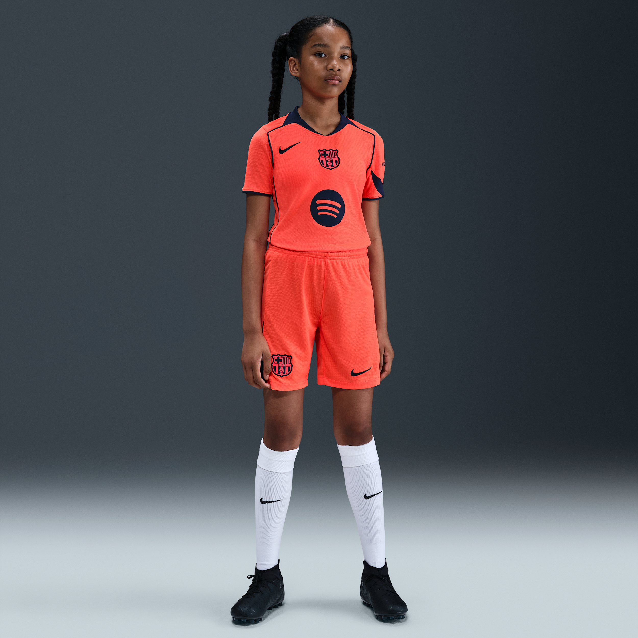 Nike Fc Barcelona 2025/26 Stadium Third Big Kids' Dri-fit Total 90 Soccer Replica Shorts In Orange