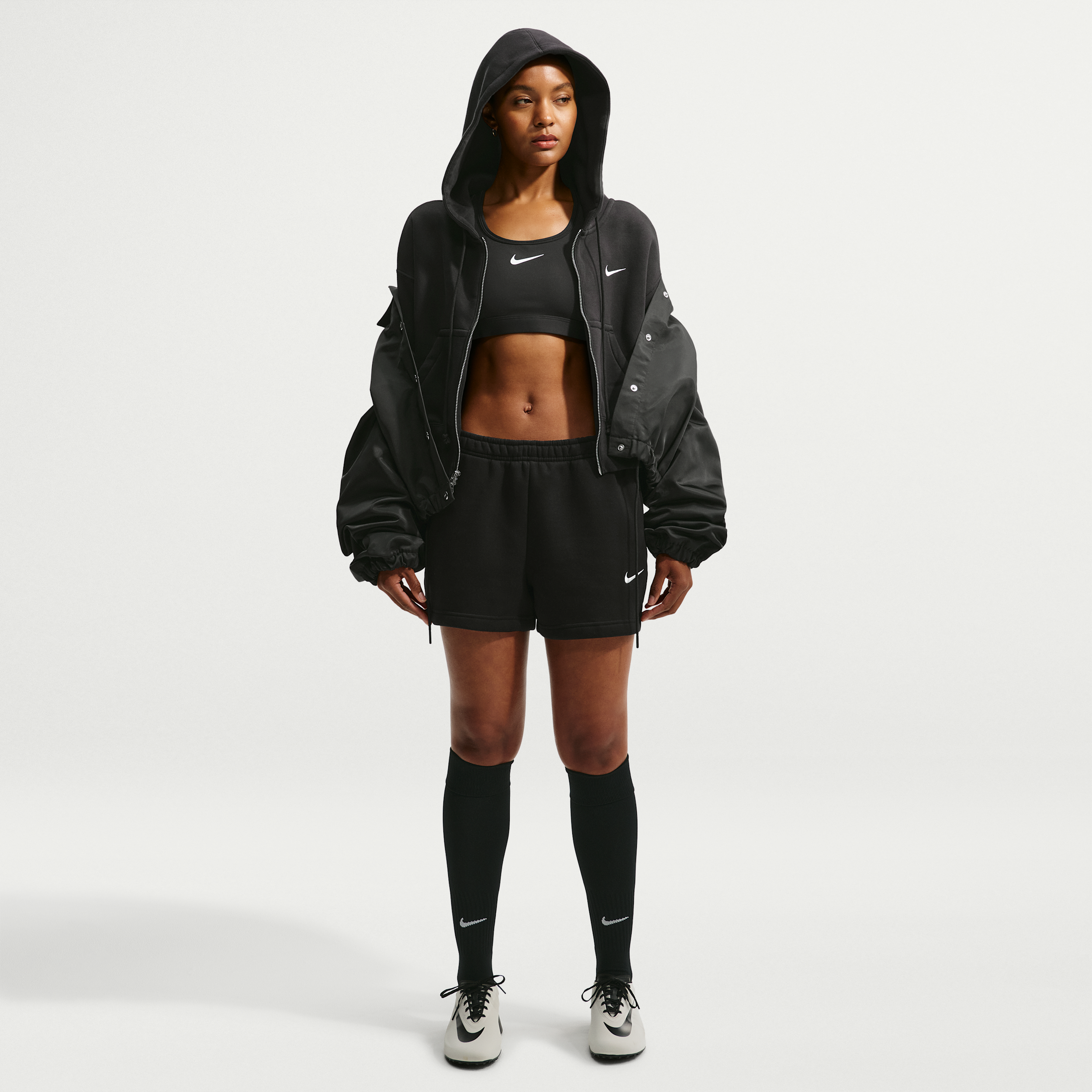 Nike Women's Studio Fleece Medium Weight Mid-Rise Shorts in Black | IR8313-001