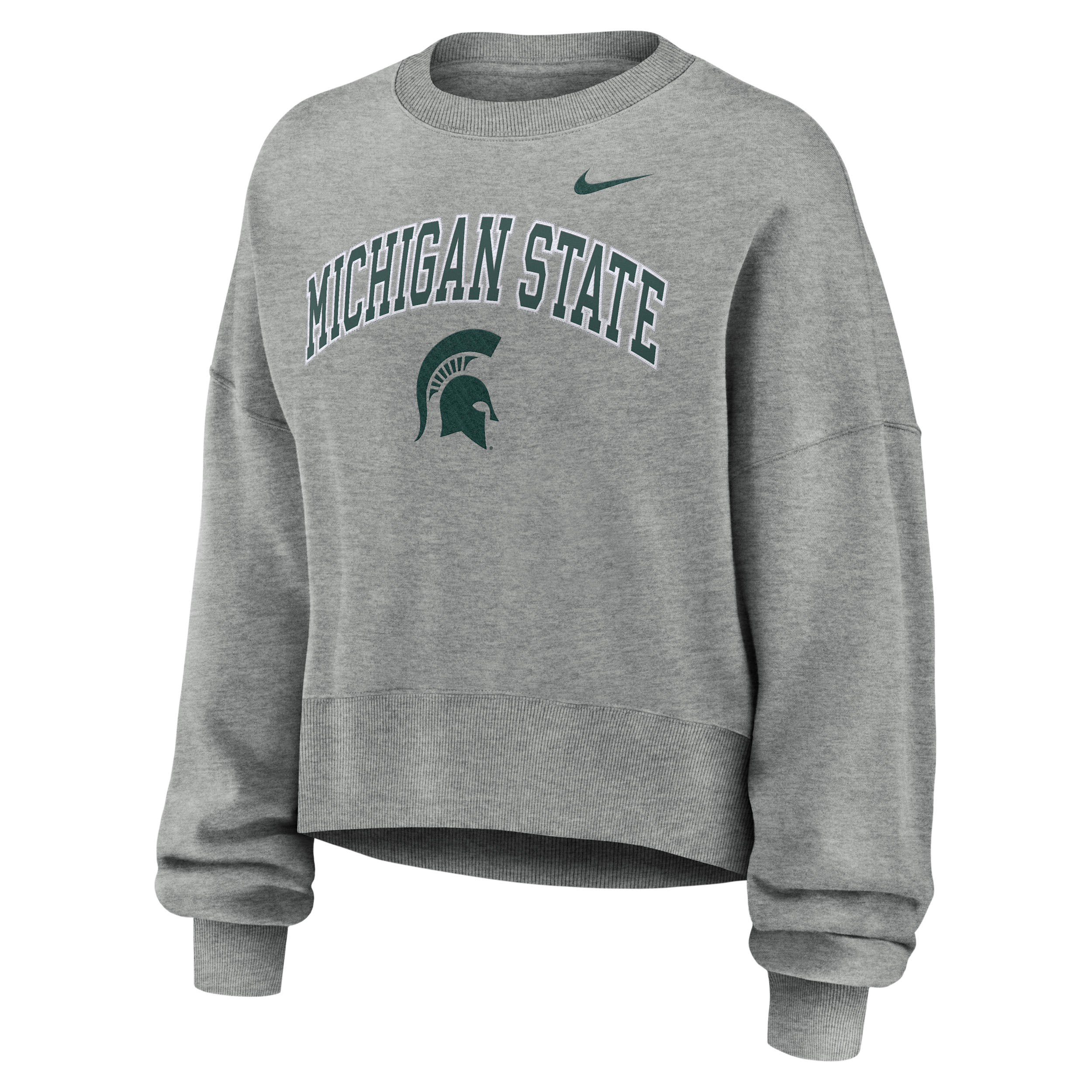 Nike Women's Michigan State Spartans Phoenix Arch Oversized Fleece Sweatshirt - Heather Gray