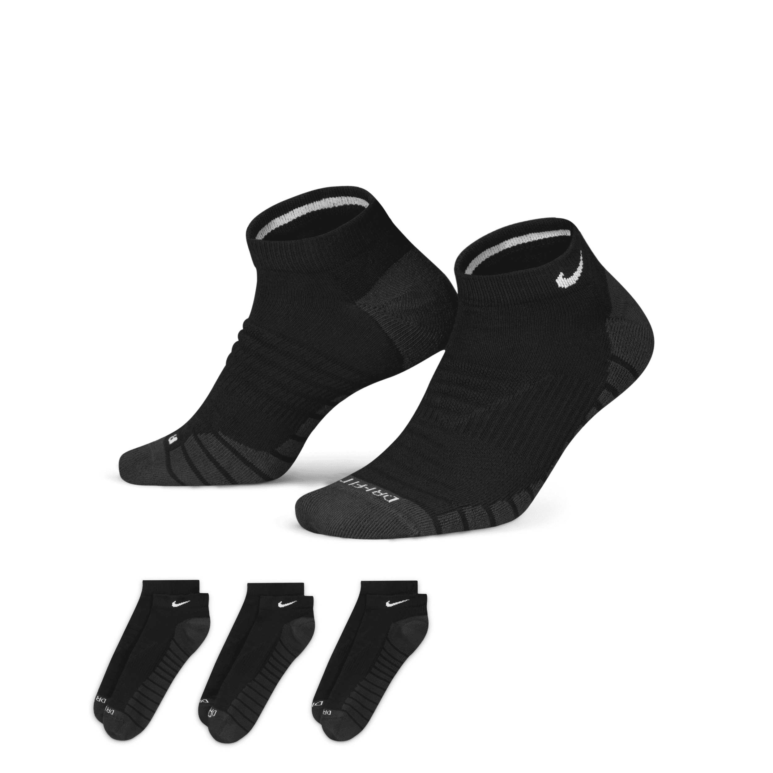 Nike Unisex Everyday Max Cushioned Training No-Show Socks (3 Pairs) in Black, Size: Small | SX6964-010