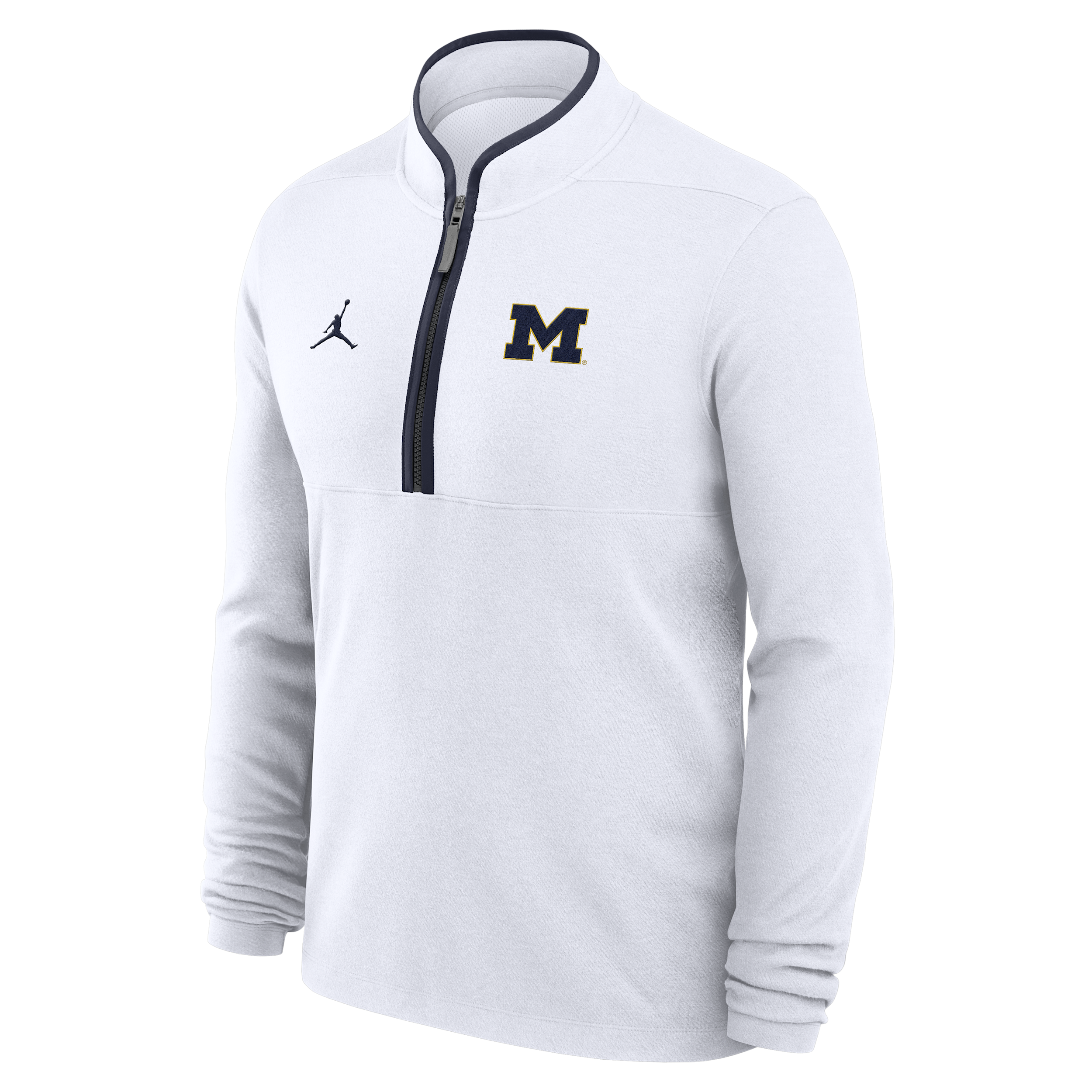 Men's Michigan Victory Jordan Brand Dri-FIT College 1/2-Zip Long-Sleeve Top in White | JJ43081KMWN-APS