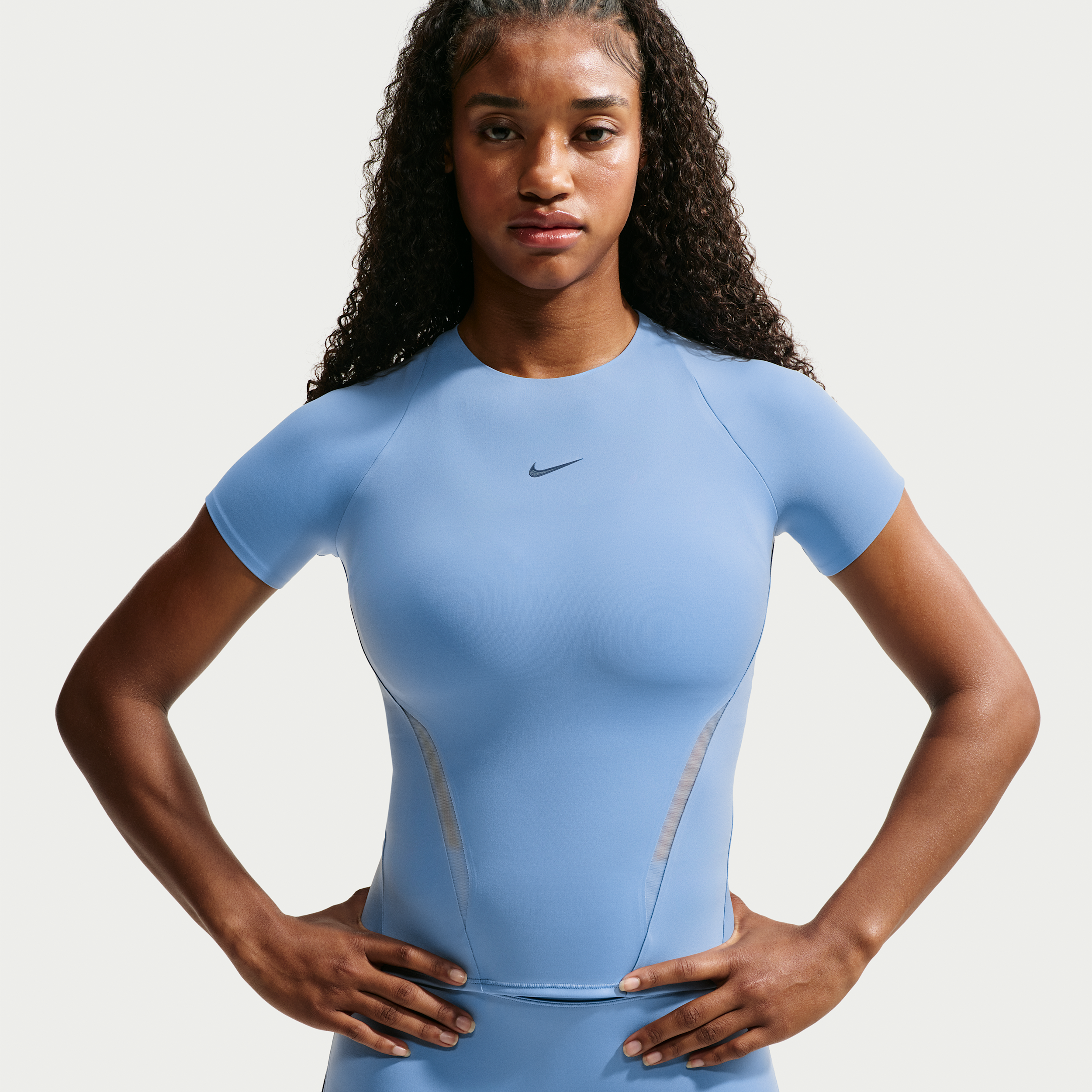 Nike Women's Universa Mesh Short-Sleeve Top, Medium, Work Blue/Chambray