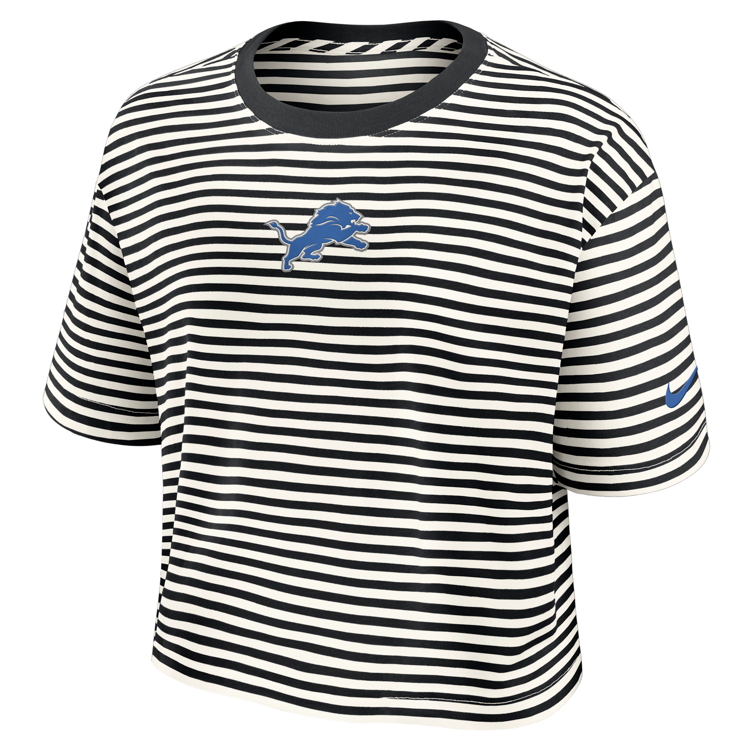 Detroit Lions Striped Nike Women's MLB Cropped T-Shirt in Black | 048P10DW9J-MXN