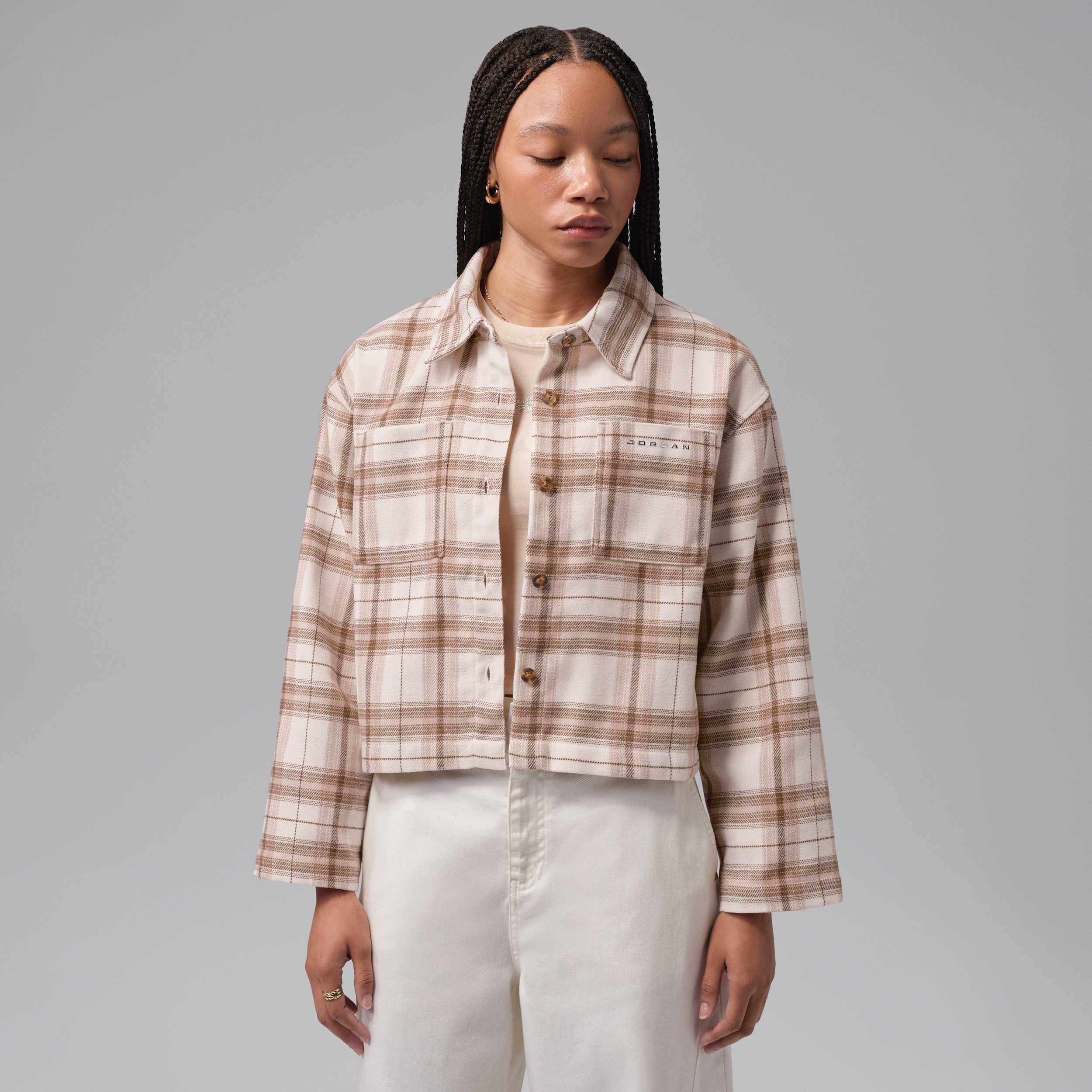 Women's Jordan Brooklyn Flannel Long-Sleeve Top in White | IQ3771-272